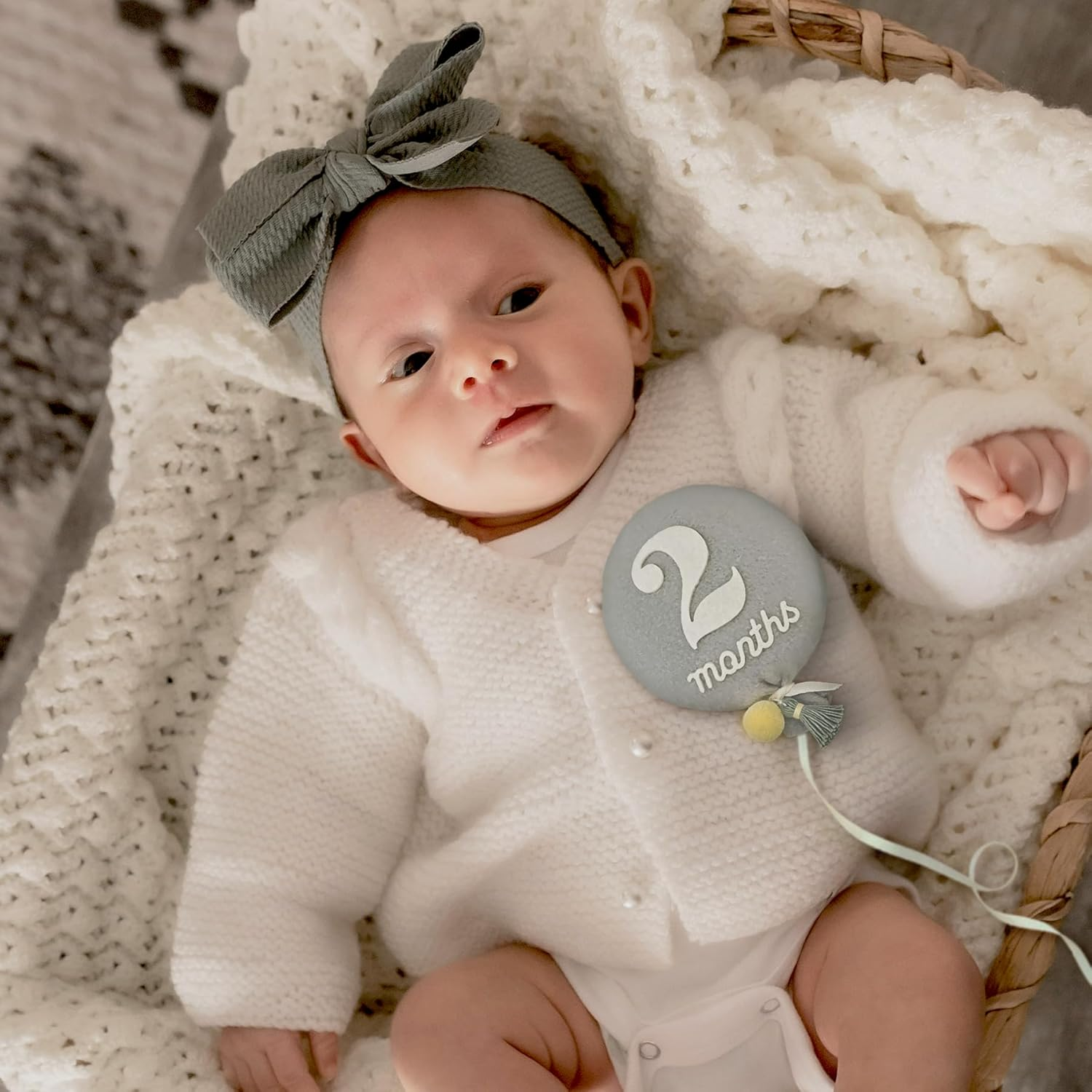 Balloon Baby Monthly Milestone Marker Signs, Photo Prop for Photoshoot | Stuffed Plush Balloon, Tassel, Pompom | Birth Announcement, Gender Neutral Baby Shower, Newborn Gift Set (Dusty Pink)