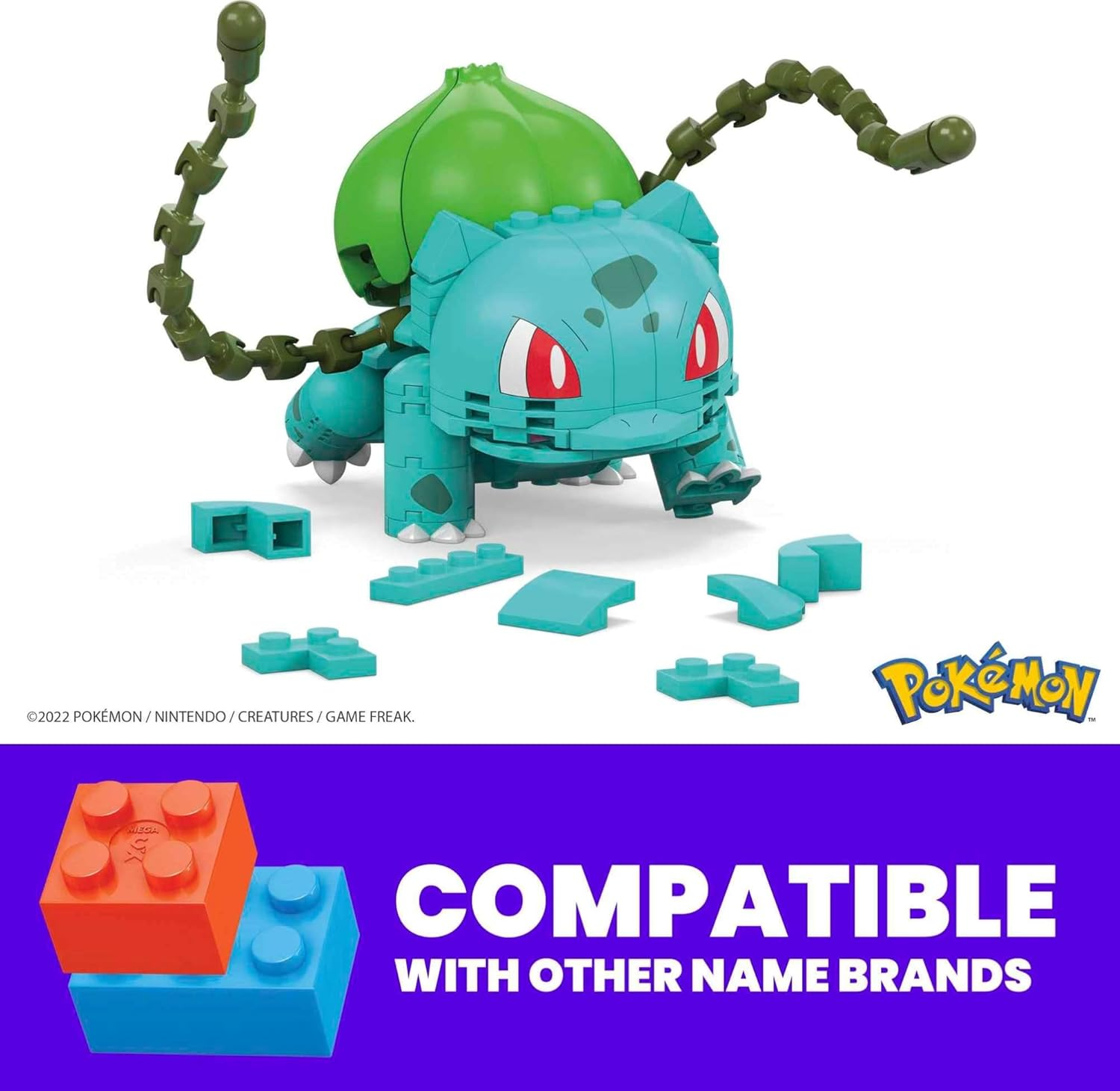 MEGA Pokemon Action Figure Building Toys, Bulbasaur with 175 Pieces, 1 Poseable Character, 4 Inches Tall, Gift Ideas for Kids image number 2