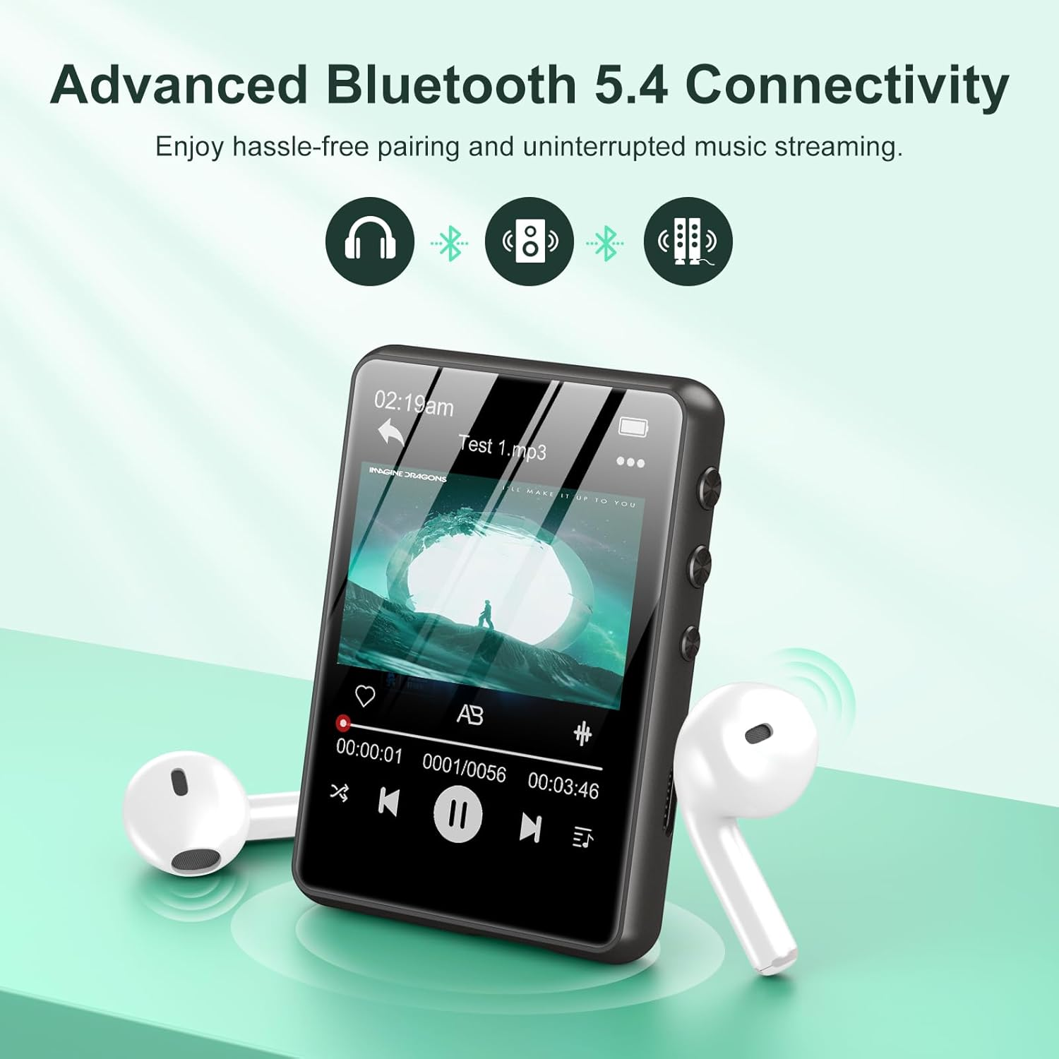 128GB MP3 Player with Bluetooth 5.4, 2.4" Portable Hifi Music Player with FM Radio/Hd Speaker/E-Book/Photo/Video/Alarm Clock, Walkman Digital Music Player Earphones Included - Black image number 2