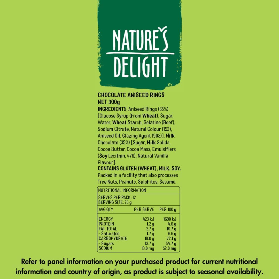 Natures Delight Aniseed Rings Chocolate 300 G image number 2