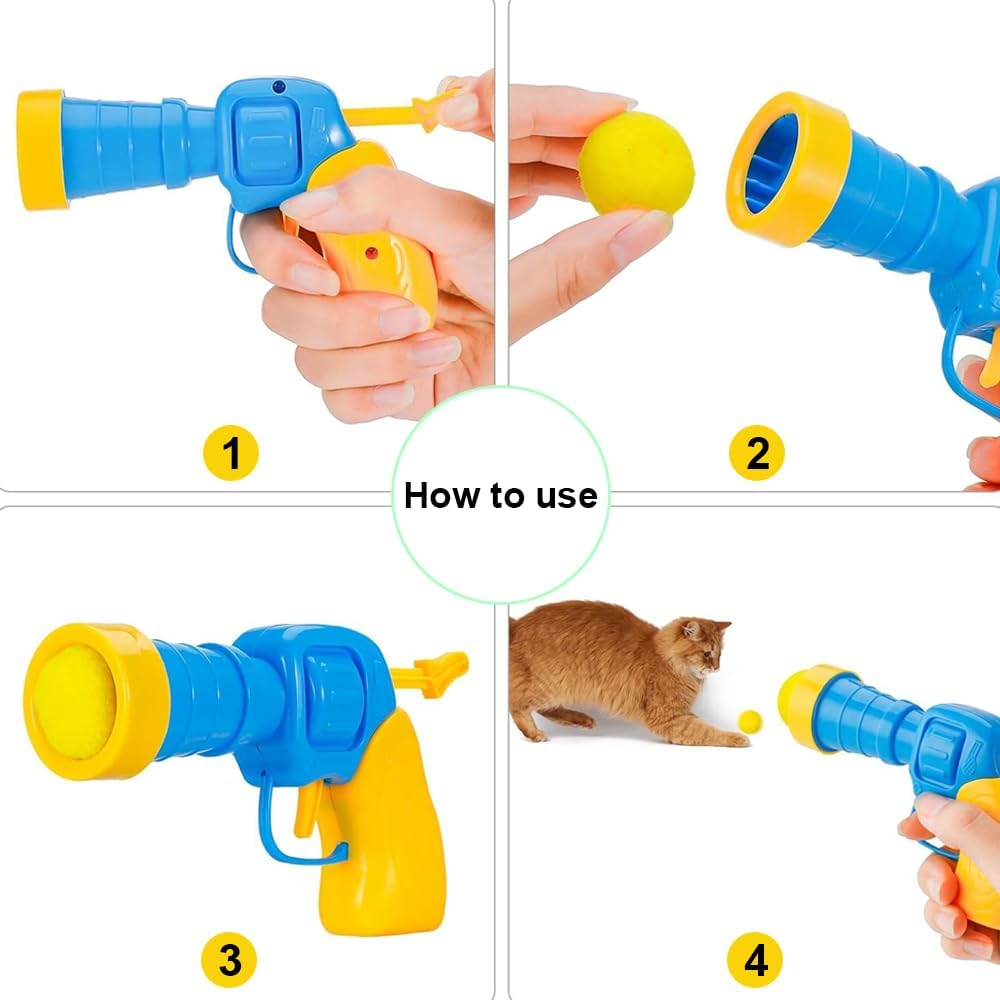 Cat Toy Gun Launcher 2Pcs with 100 Balls for Interactive Play, Cat Toys Plush Ball Interactive for Indoor Cats