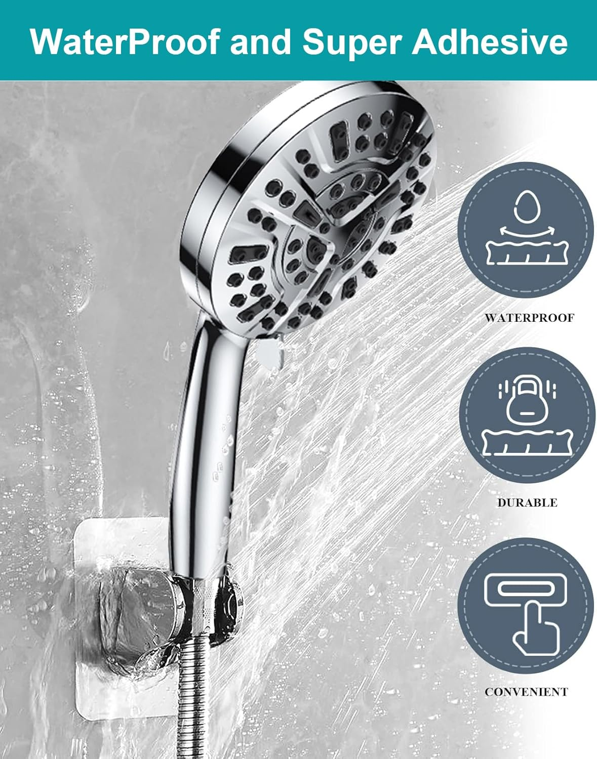 Baseau Strong Self Adhesive and Waterproof Shower Head Holder for Handheld Showerhead Adjustable No Drilling Wall Mount Bracket for RV Kids Bathroom Shower,Fix Firmly and Use Conveniently image number 6