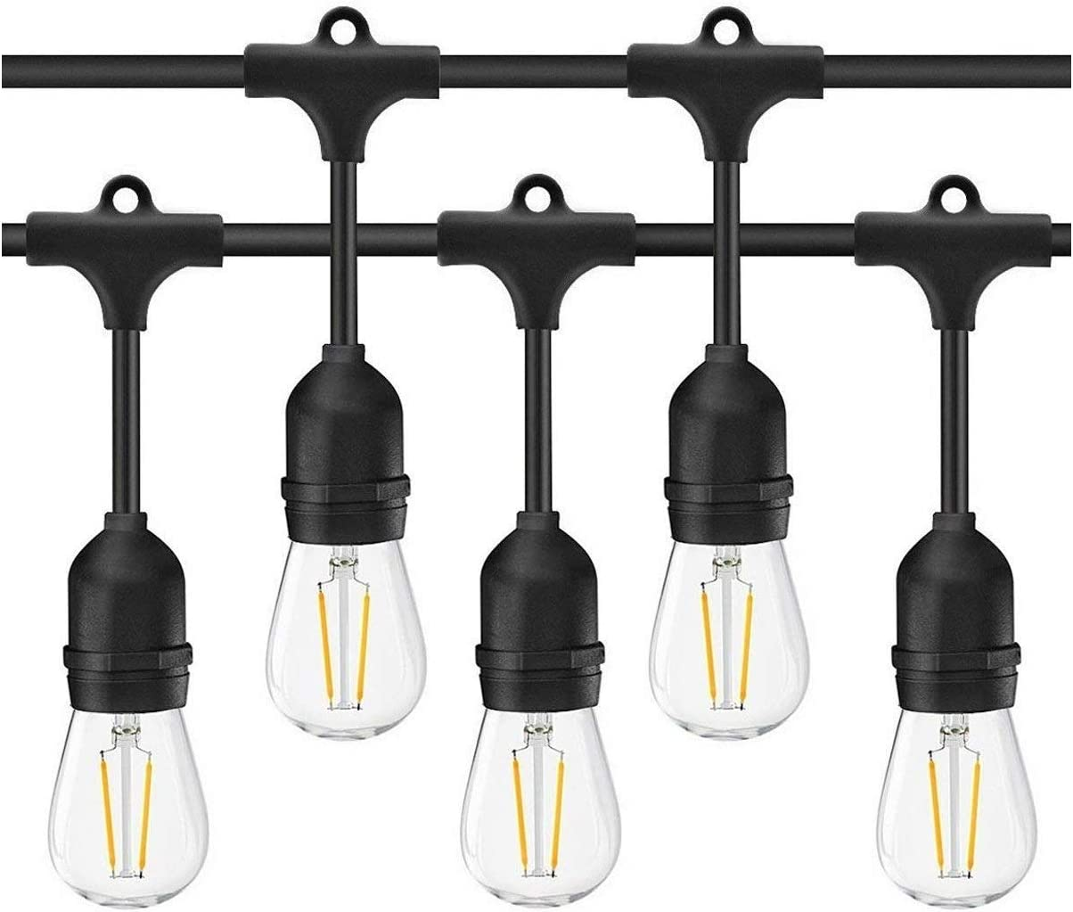 LED Outdoor String Lights- Geecol 49Ft Waterproof IP65 Commercial Grade S14 Heavy Duty Festoon String Light 15 Hanging Sockets with 15 S14 2W LED Bulb Warm White 2700K for Party Patio Garden image number 5