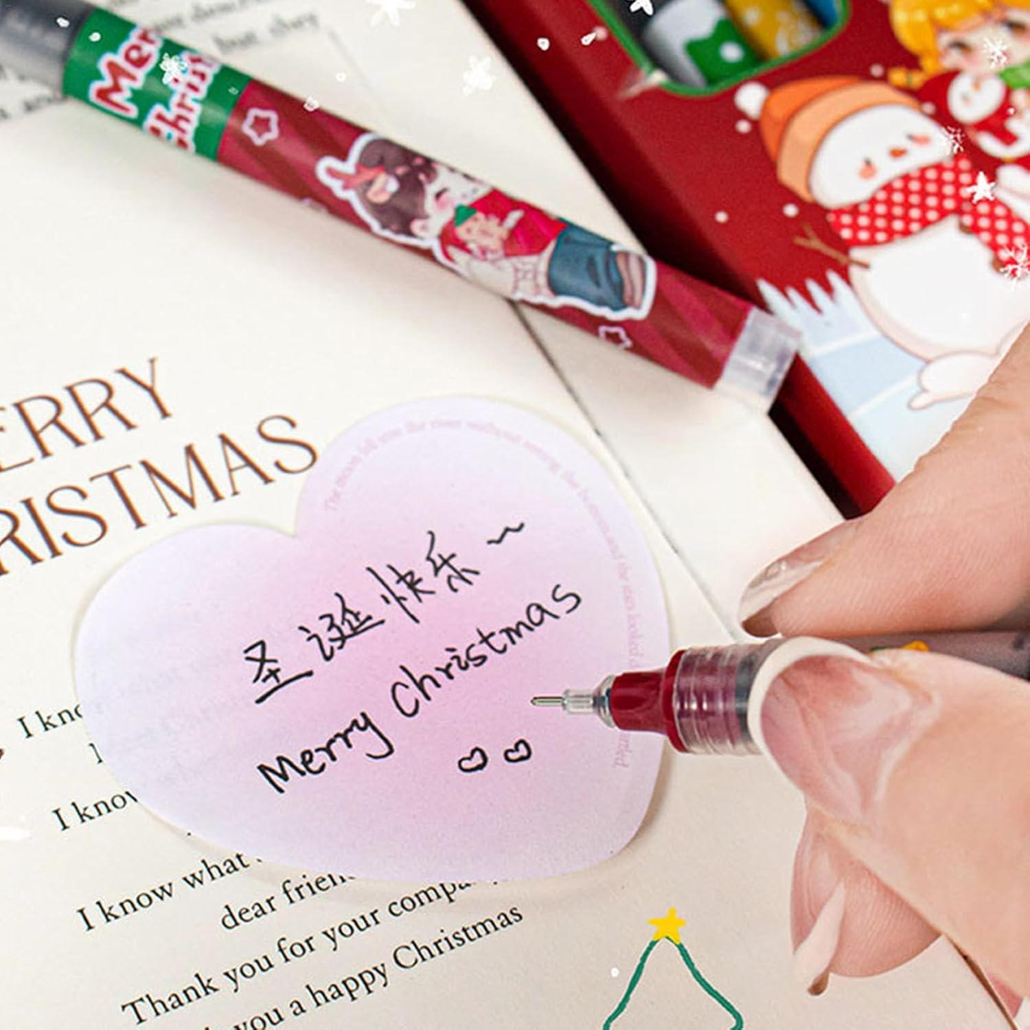 Christmas Black Ink Pen, Fast Drying Ballpoint Pens, Holiday Writing Pens, Winter Stationery Set, Christmas Art Supplies, Black Ink Ballpoint Pen Holiday Ornament Stationery image number 2