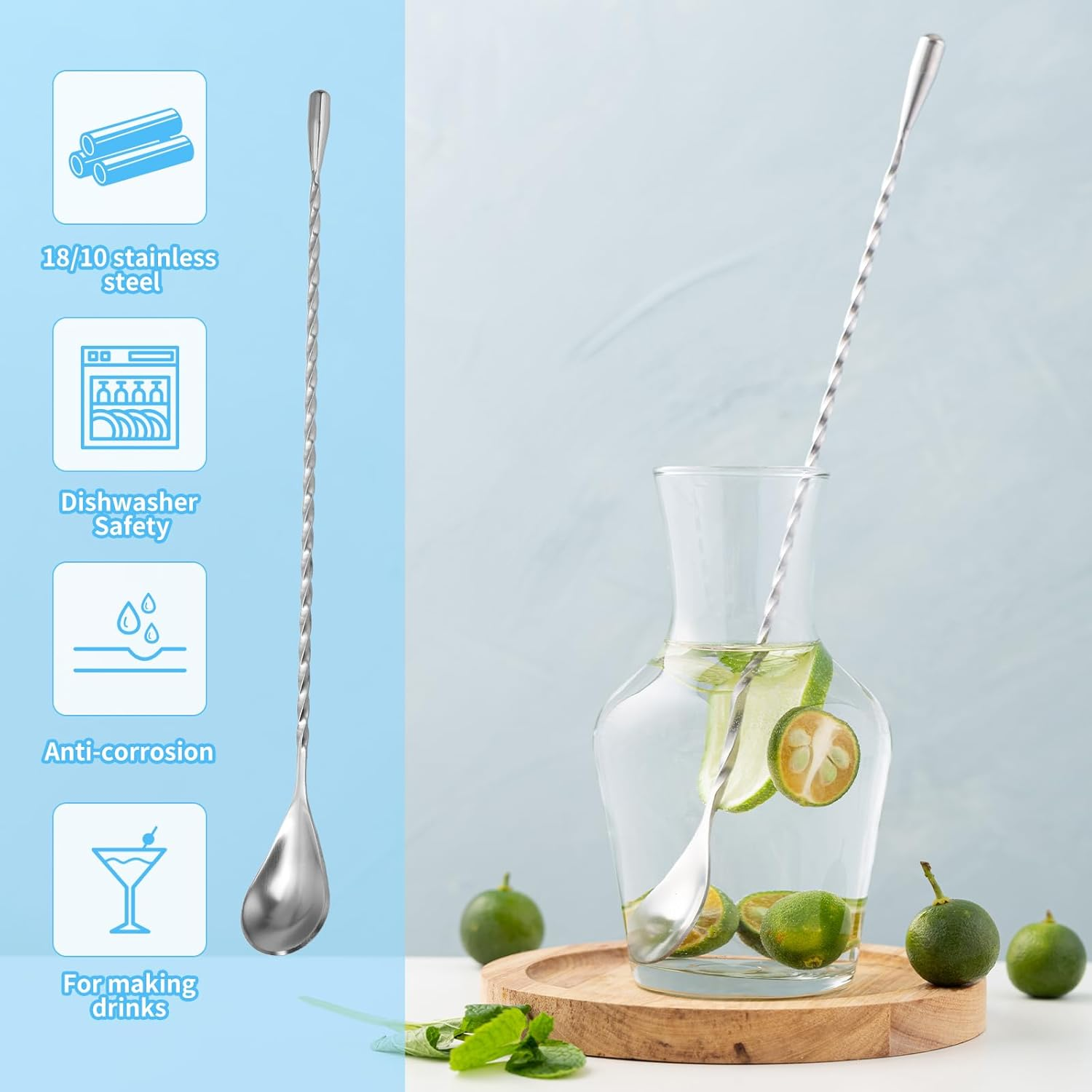 6 Pcs 12 Inch Bar Mixing Spoon Cocktail Spoon Stainless Steel Bar Long Spoon with Spiral Pattern image number 4