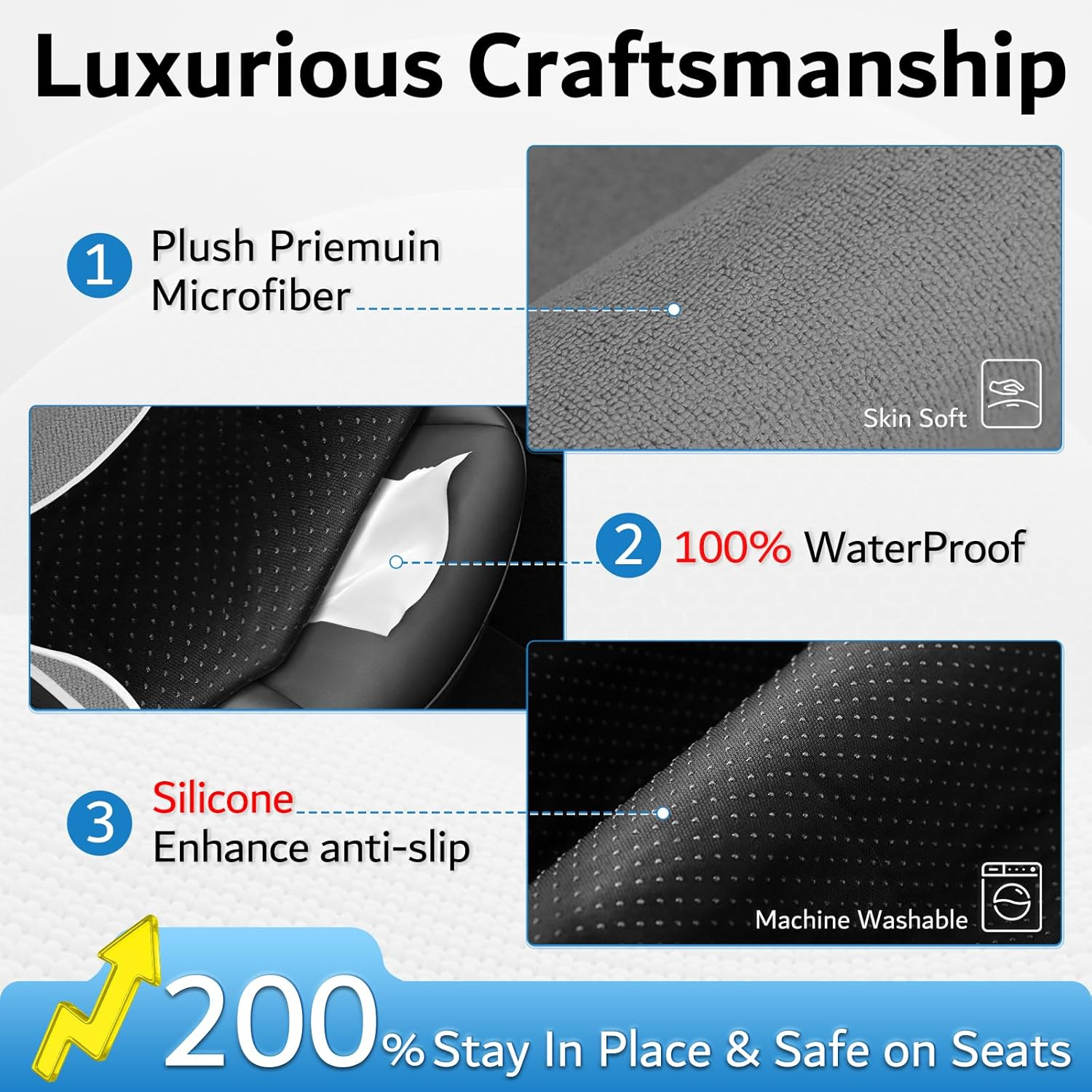 Premium Microfiber Towel Tesla Model Y Juniper/3 Seat Cover, Waterpooof | Sweatproof | Machine Washable | Non-Slip, Seat Protector for Tesla Model 3/Y 2016-2025 Interior Accessories - (1Pack, Gray) image number 2