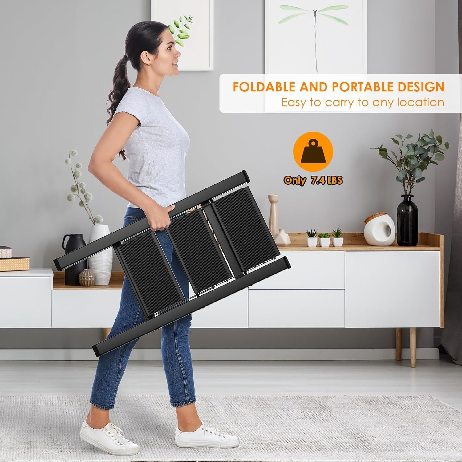 HOMIEST 3 Step Ladder, Folding Step Stool with Wide Anti-Slip Pedals, Aluminum Portable Lightweight Ladder for Home, Kitchen, Office, Sturdy Temporary Storage Shelf Rack, Max Capacity 330Lbs, Black image number 2