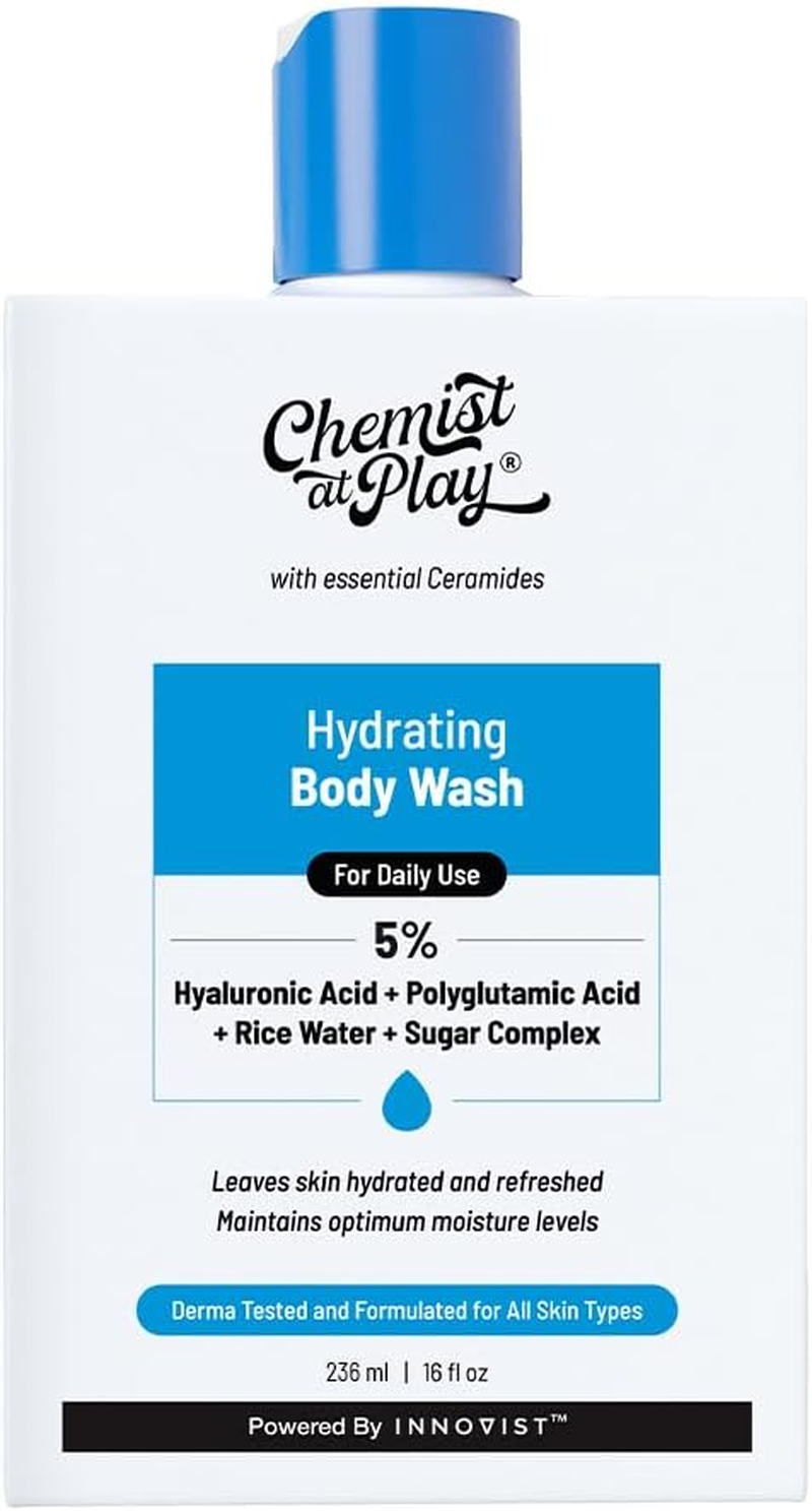 Chemist at Play Hydrating Body Wash | with 5% Hyaluronic Acid Bodywash for Intense Hydration | Reduces Flakes & Itchiness | for Dry Skin | Polyglutamic Acid & Hyaluronic Acid | for Women & Men | 236Ml image number 2