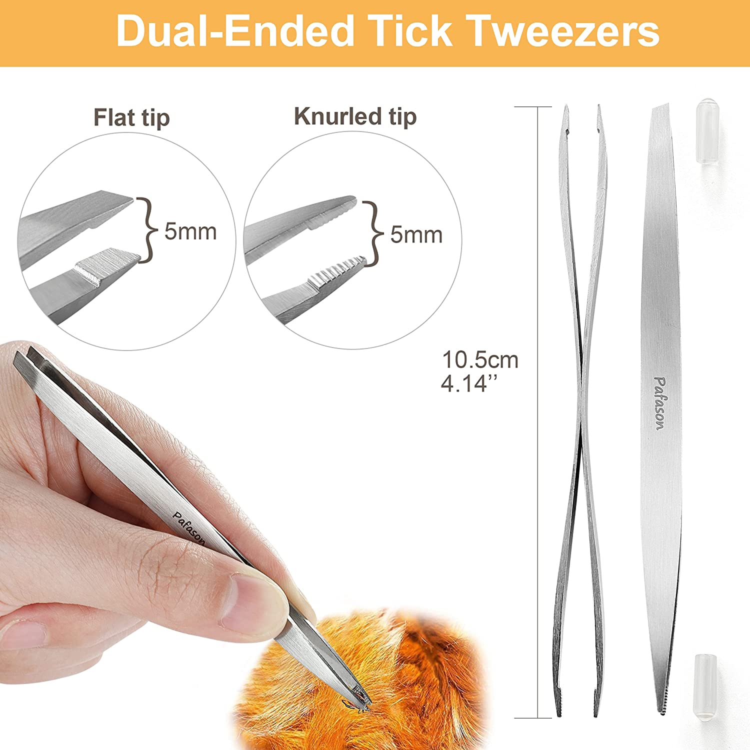 PAFASON Premium Tick Removal Tweezer Set, Dual-Headed, Multi-Functional Stainless Steel Twister Remover for Dogs, Cats, Humans, Storage Case image number 6