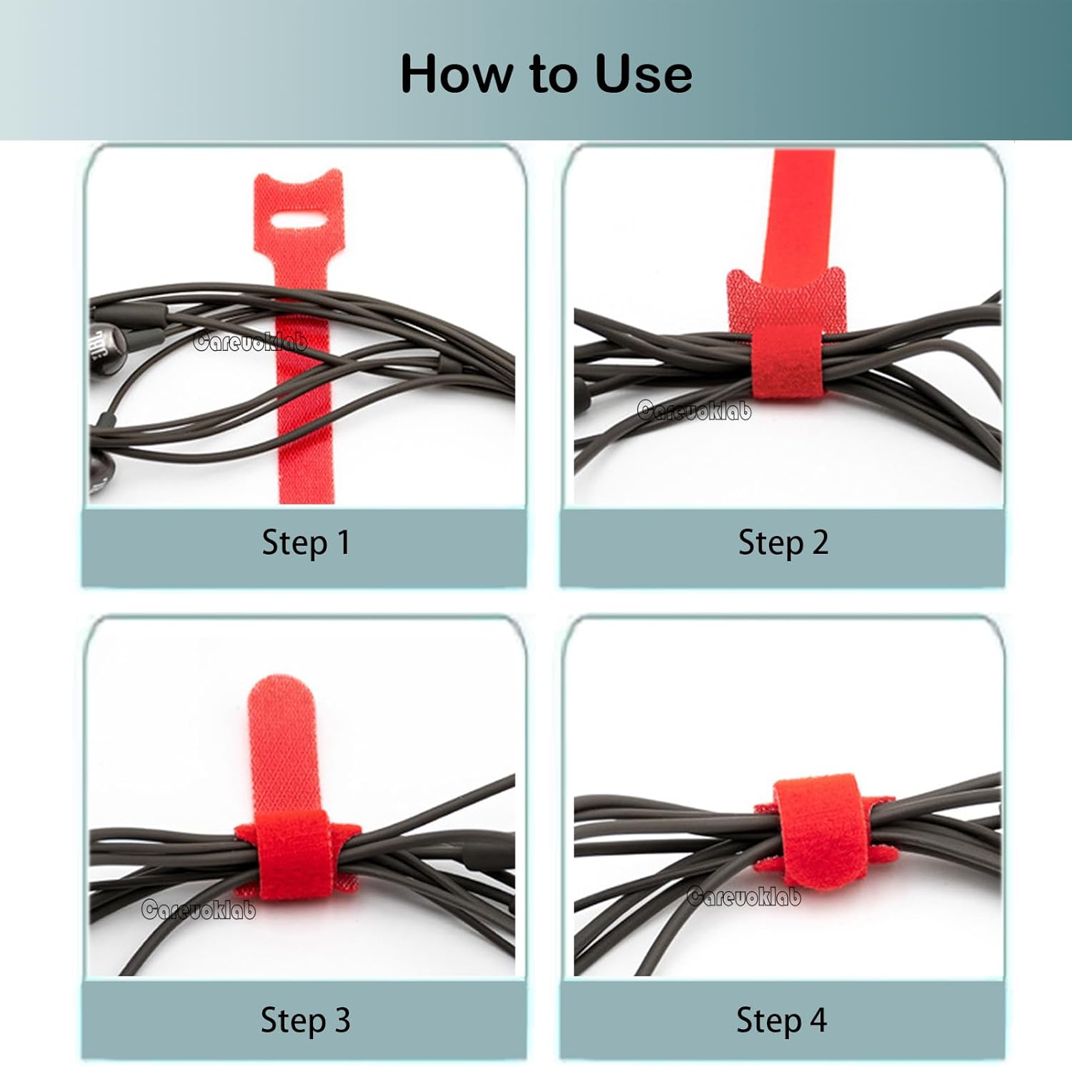 Careuoklab 120 Pcs Reusable Fastening Cable Ties, 6 Inch Adjustable Self-Adhesive Wire Ties, Cord Wrap & Cable Management Organizer - 6 Colors image number 6