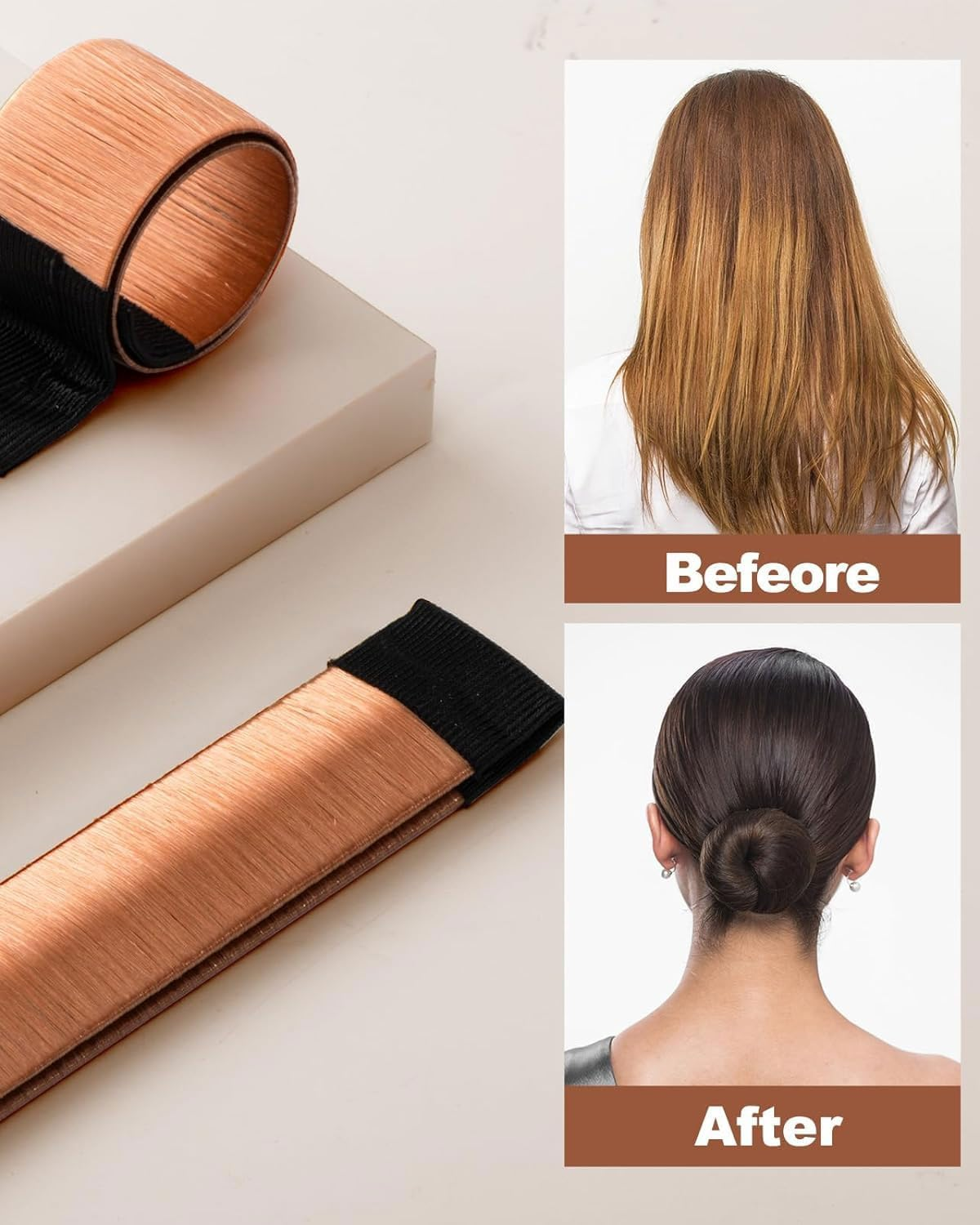 BPTRKOM Pack of 2 Bun - Girls Women'S Hair Styling Tool, Hair Knitting Tool Accessories, DIY Hair Styling for Long and Short Hair, French Twist Hair Bun Styling Braid Holder Tool (Light Brown image number 2