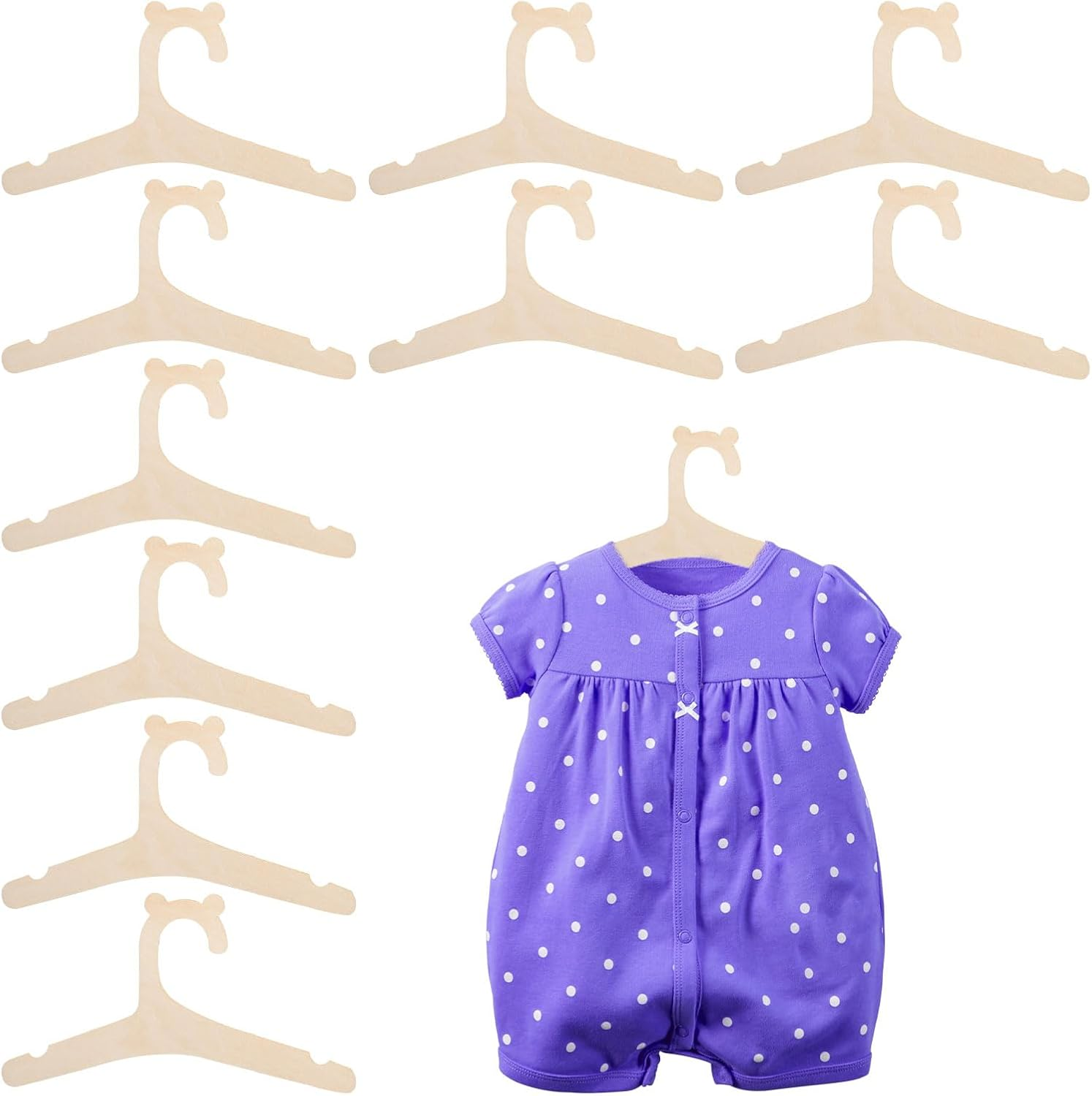 Kids Coat Hangers, 10 Pcs Wooden Kids Hangers, 9 Inch Non-Slip Baby Hangers, Cute Bear Wooden Baby Coat Hangers, Reusable Baby Clothes Hangers for Clothes, Pants, Dresses & Jackets