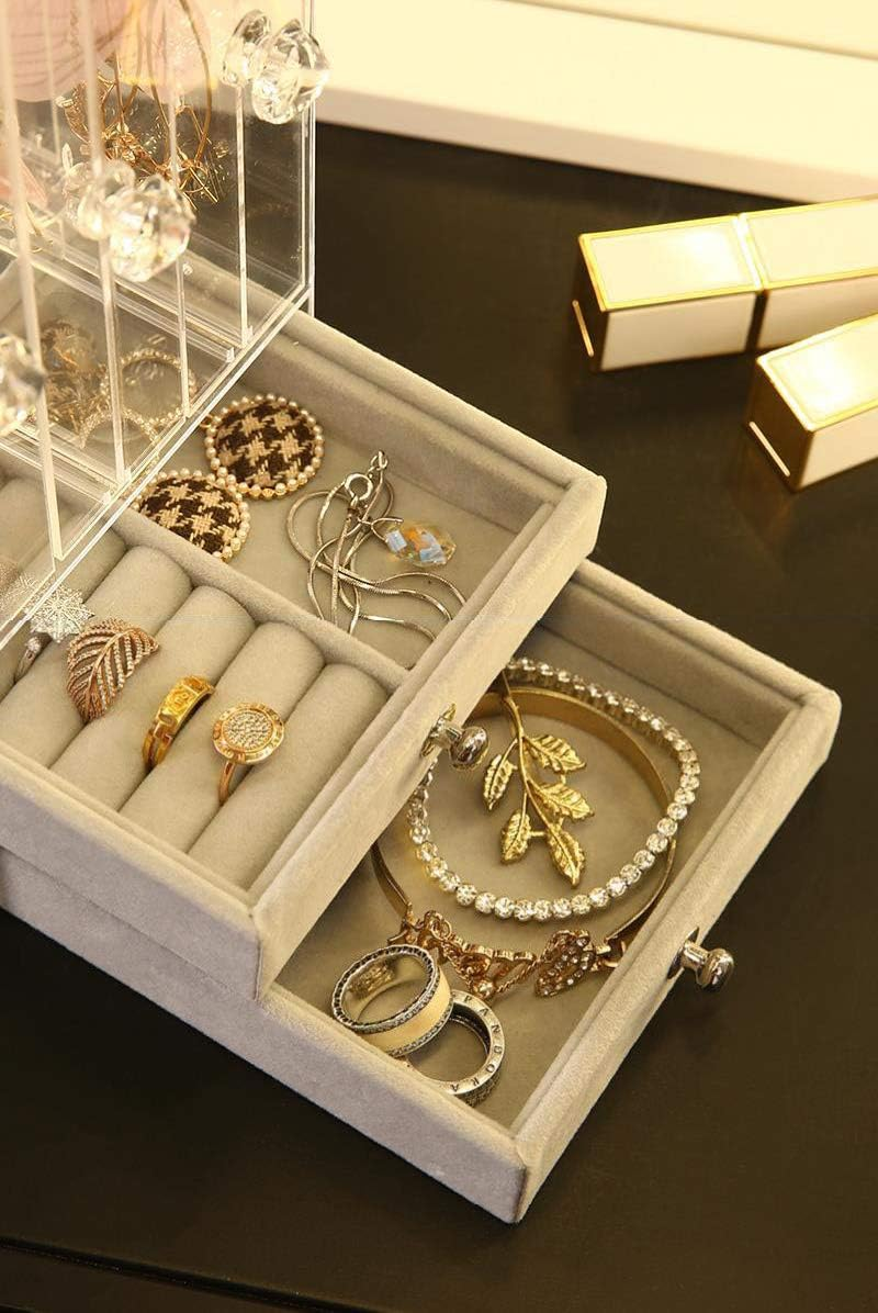 Sooyee Acrylic Earring Holder and Jewelry Organizer with 5 Drawers,Dustproof Jewelry Stand Rack Display Classic for Necklaces Bracelet Earrings and Ring,Clear image number 5