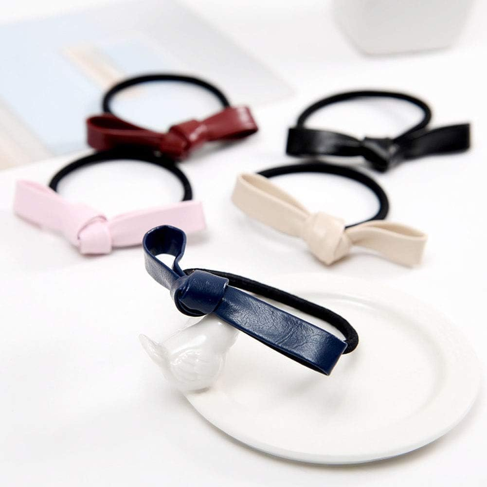 6 Pieces Small Knotted Hair Ties PU Leather Elastic Hair Bands Simple Hair Ropes Ponytail Holders Hair Ties Hair Accessories image number 2