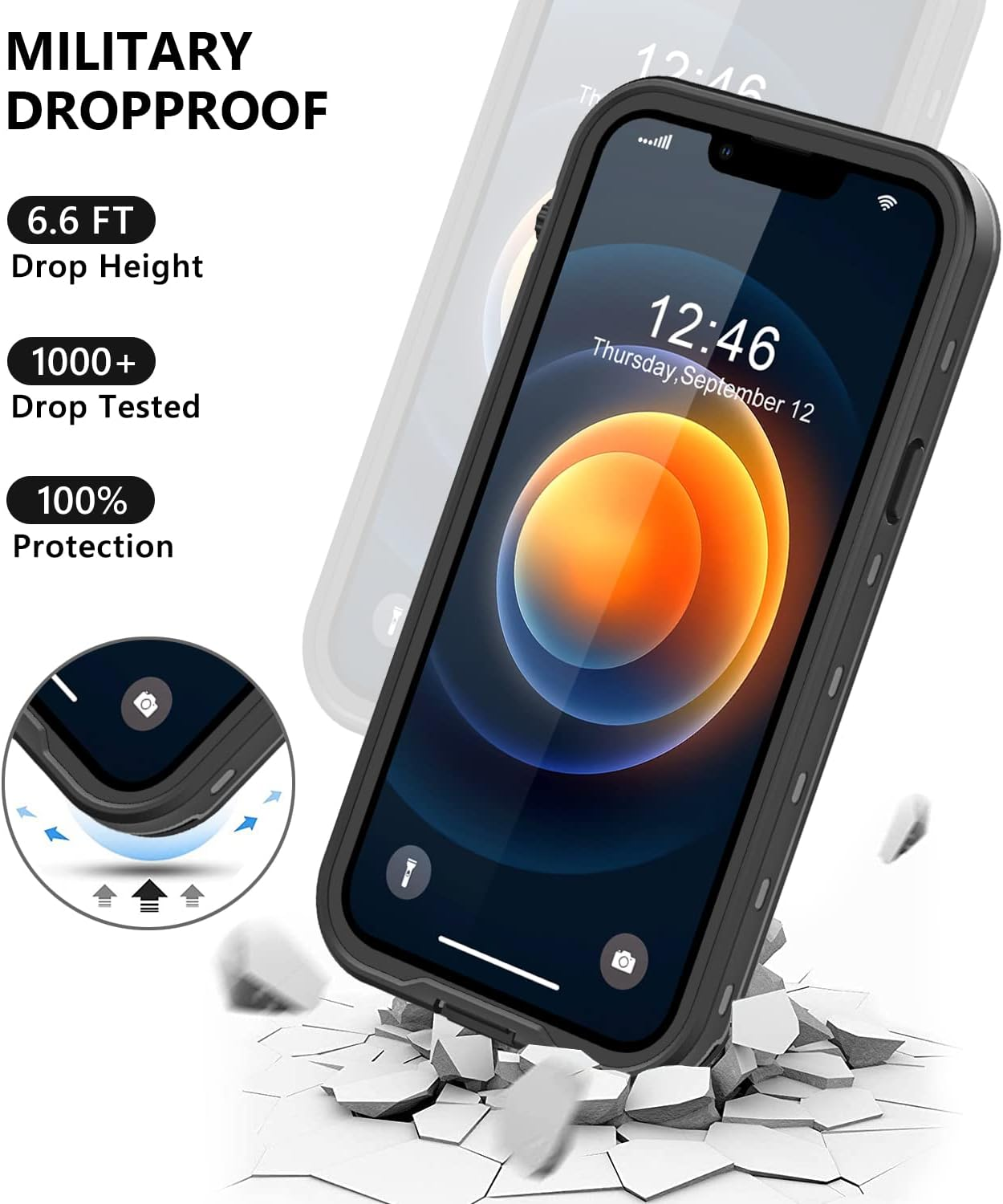 Protebox for Iphone 12 Mini Waterproof Case with Built-In Screen Protector, Shockproof Dustproof Full Body Protective IP68 Waterproof Phone Case for Iphone 12 Mini 5.4 Inch (Black/Clear) image number 2