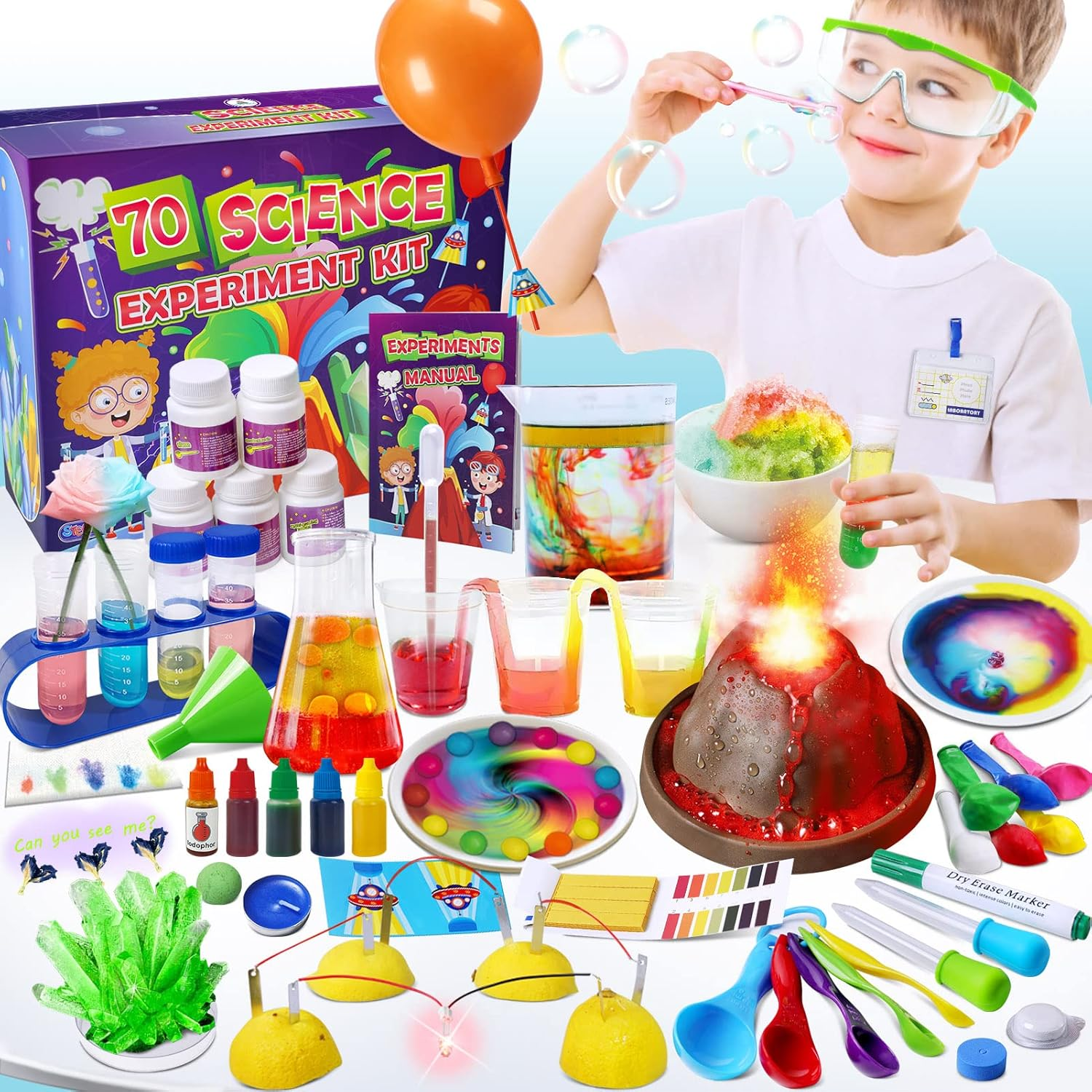 UNGLINGA 70 Lab Experiments Science Kits for Kid, Educational Scientific Toys Gifts for Girls Boys, Chemistry Set, Erupting Volcano, Fruit Circuits STEM Activities image number 1