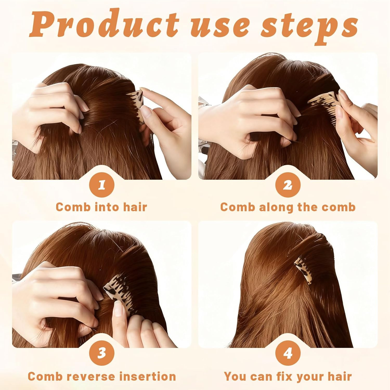 Xanthelle Pin-On Hair Comb, Pack of 4 French Combs, French Hair Clip, Pin Comb for Hair, Strong Hold for Buns & Styling image number 4