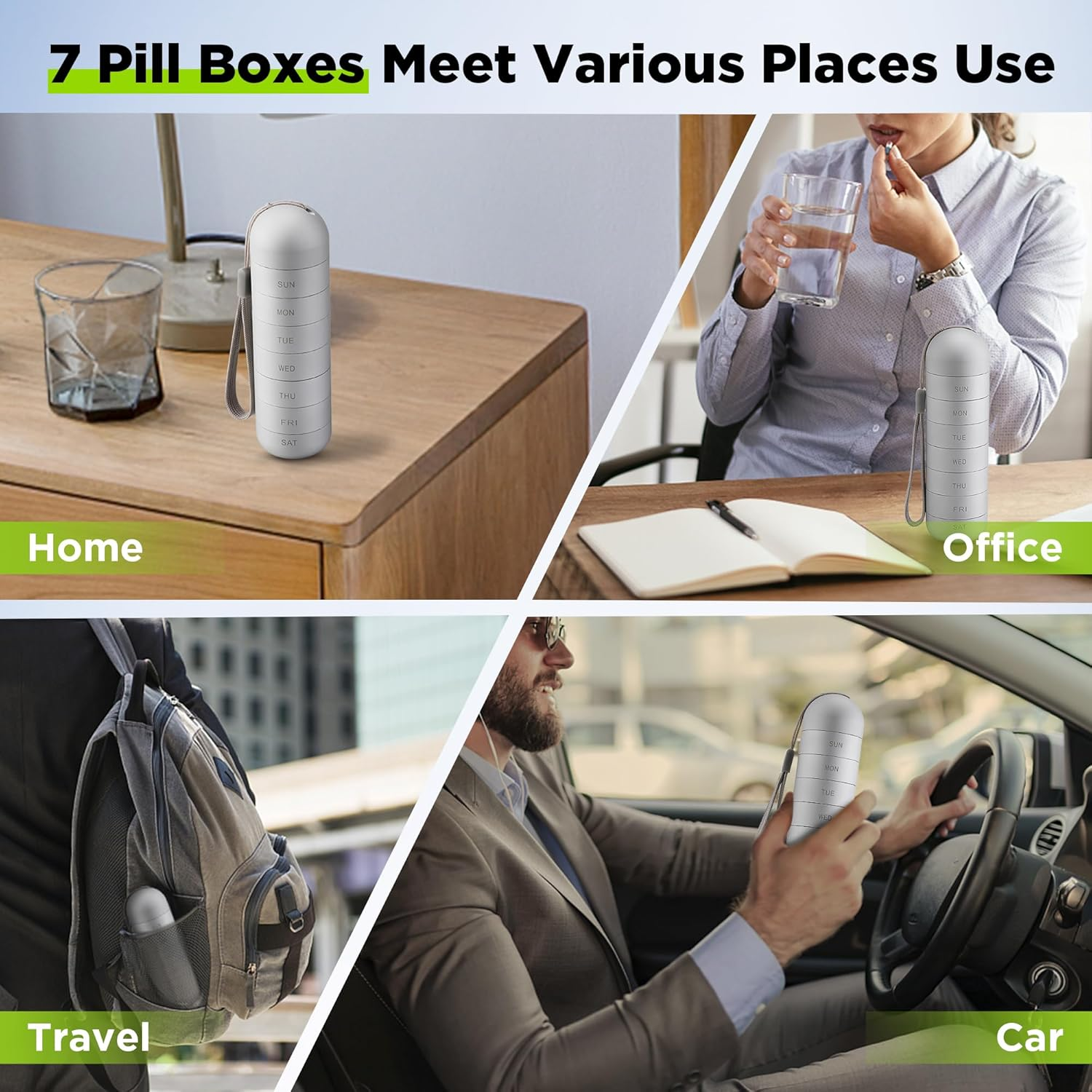 Zannaki Metal Moisture Proof Weekly Pill Organizer, Stackable Aluminum Alloy BPA Free Travel Hiking 7 Day Pill Box Case Waterproof and Large Compartment to Hold Pills, Vitamins, Fish Oil, Supplements image number 3