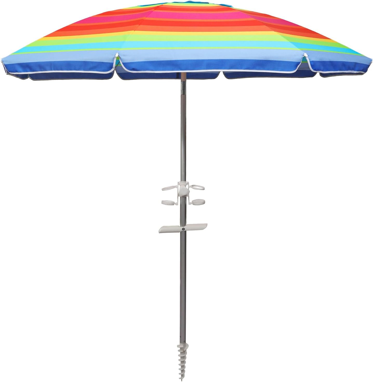 2M/2.2M Sand Beach Umbrella, Heavy Duty High Wind Parasols with Sand Anchor & Tilt Sun Shelter, UV 50+ Protection Outdoor Sunshade Umbrella with Carry Bag for Patio Garden Beach Pool Backyard Stripe