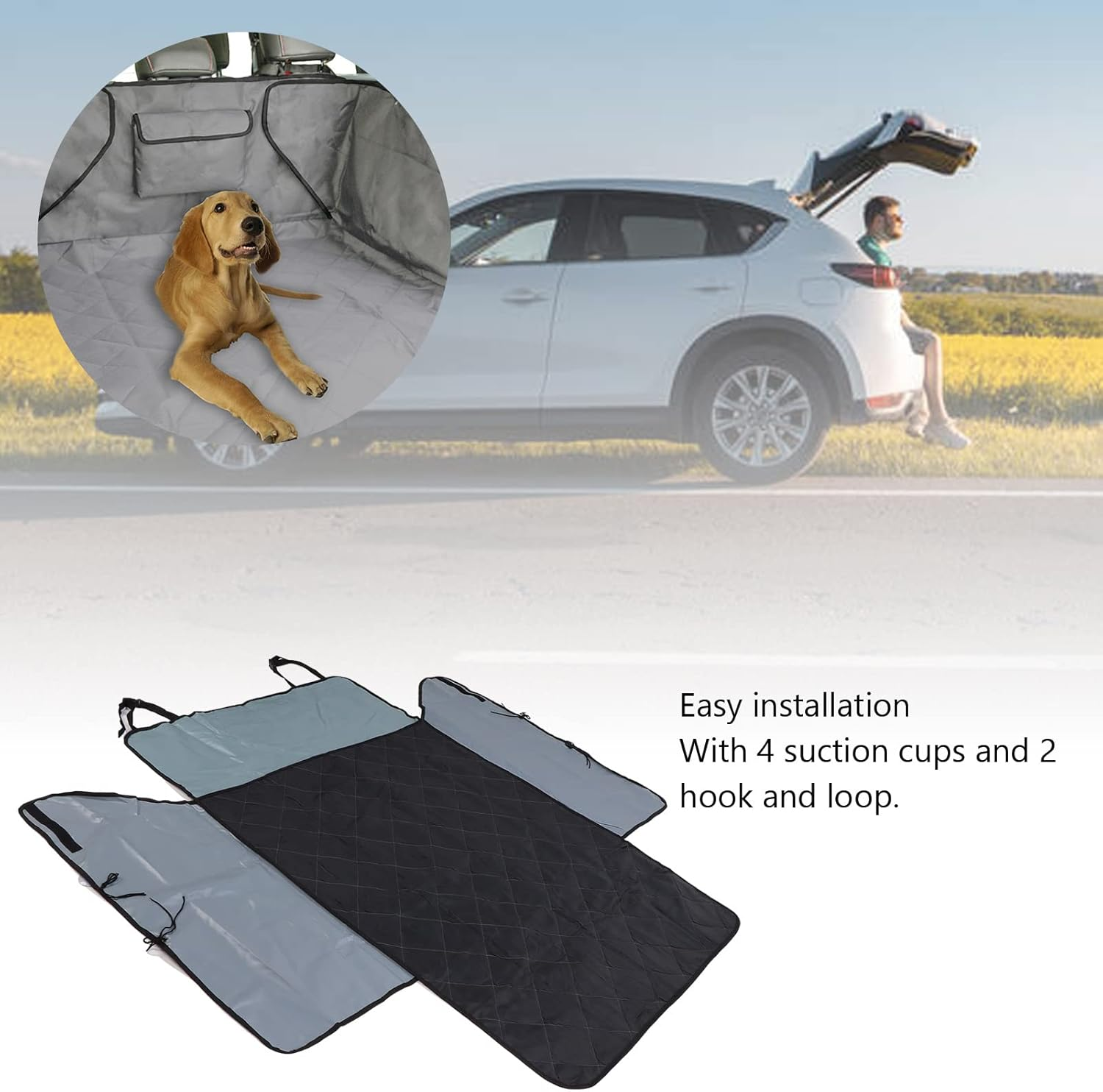 Dog Car Seat Cover, Oxford Fabric Waterproof Durable Quick Installation Pet Seat Cover, anti Slip Space Saving Dog Back Seat Cover with Side Flaps for Cars Trucks and SUV image number 2