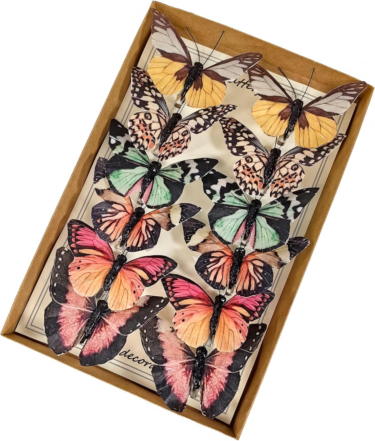 Ychtewy-Feather Butterfly for Craft Decoration Set of 12 with Clip 6 Color Wedding Home Flower Pot Christmas Party Spring Home Decor Floral image number 1