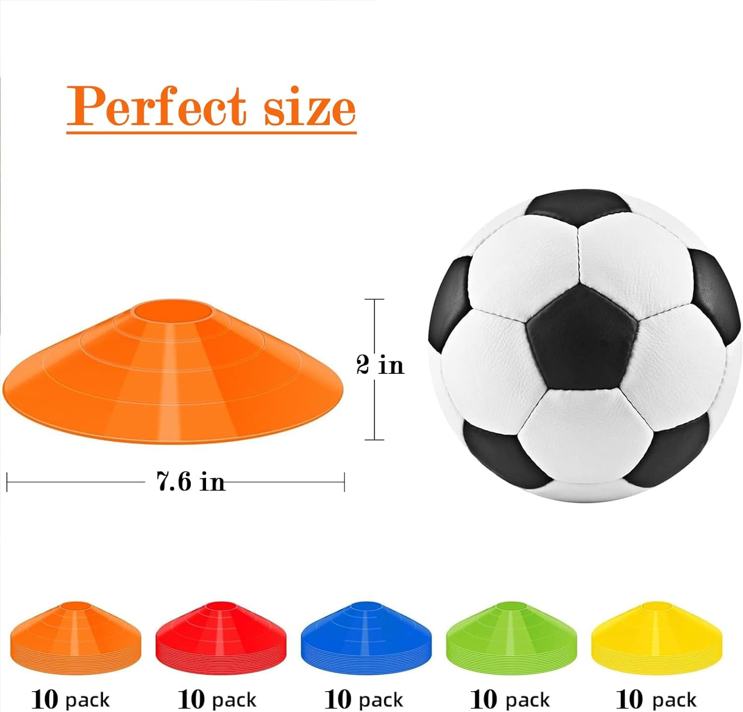 Cones,50 Soccer Cones,Cones Sports with 2 Whistle and Carry Bag,Agility Training Equipment for Training, Soccer Training, Basketball, Kids, Sports, Field Cone Markers and Other Sports and Games image number 5