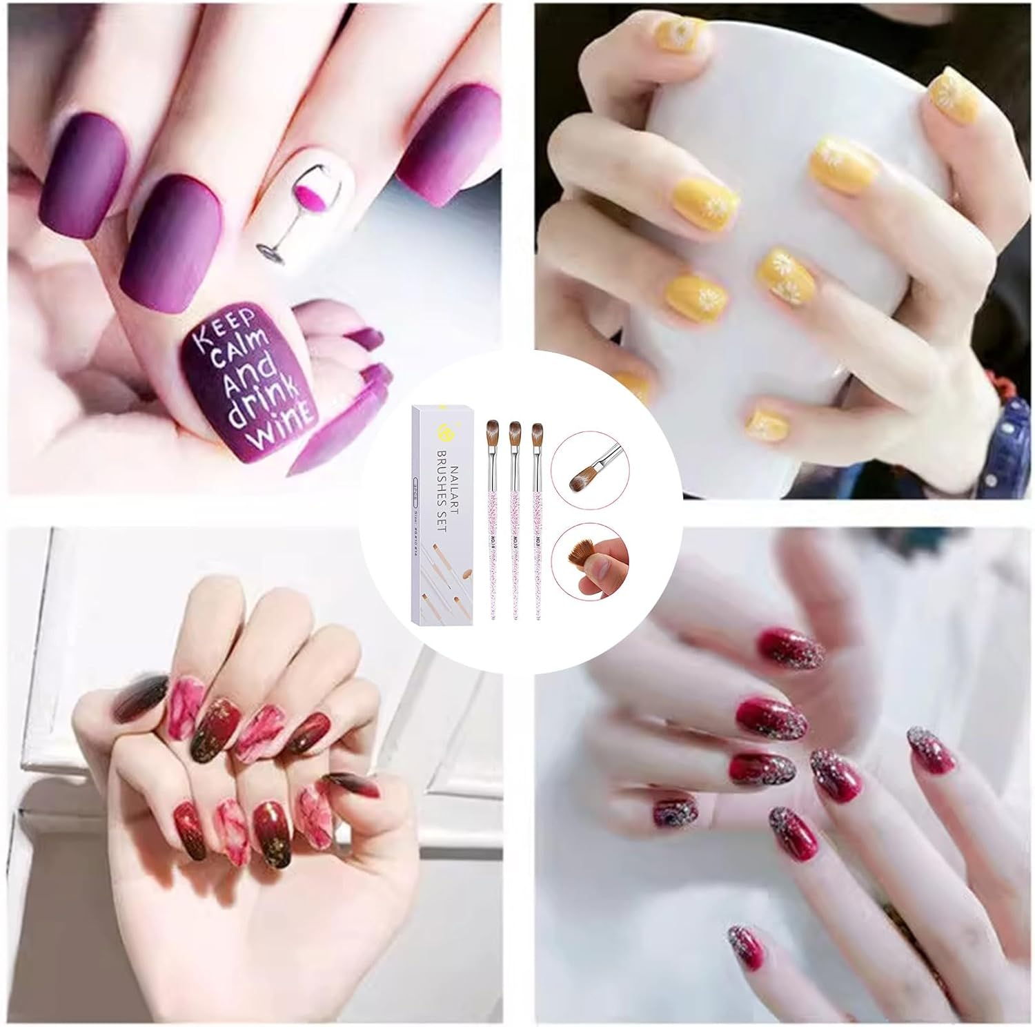 Professional Acrylic Nail Brush Set 3Pcs (8/10/14) - Nail Tools for Acrylic Powder Application, 3D Carving & Nail Art Extension - Essential Nail Tech Supplies for Home Manicure image number 4