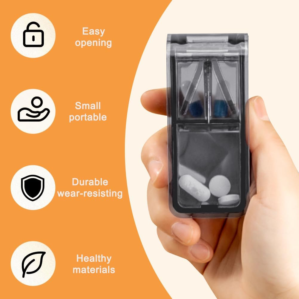 2 Pack Pill Cutter Splitter,Adjustable Pill Cutter with Stainless Steel Blade for Small or Large Pills Professional,Grey image number 6