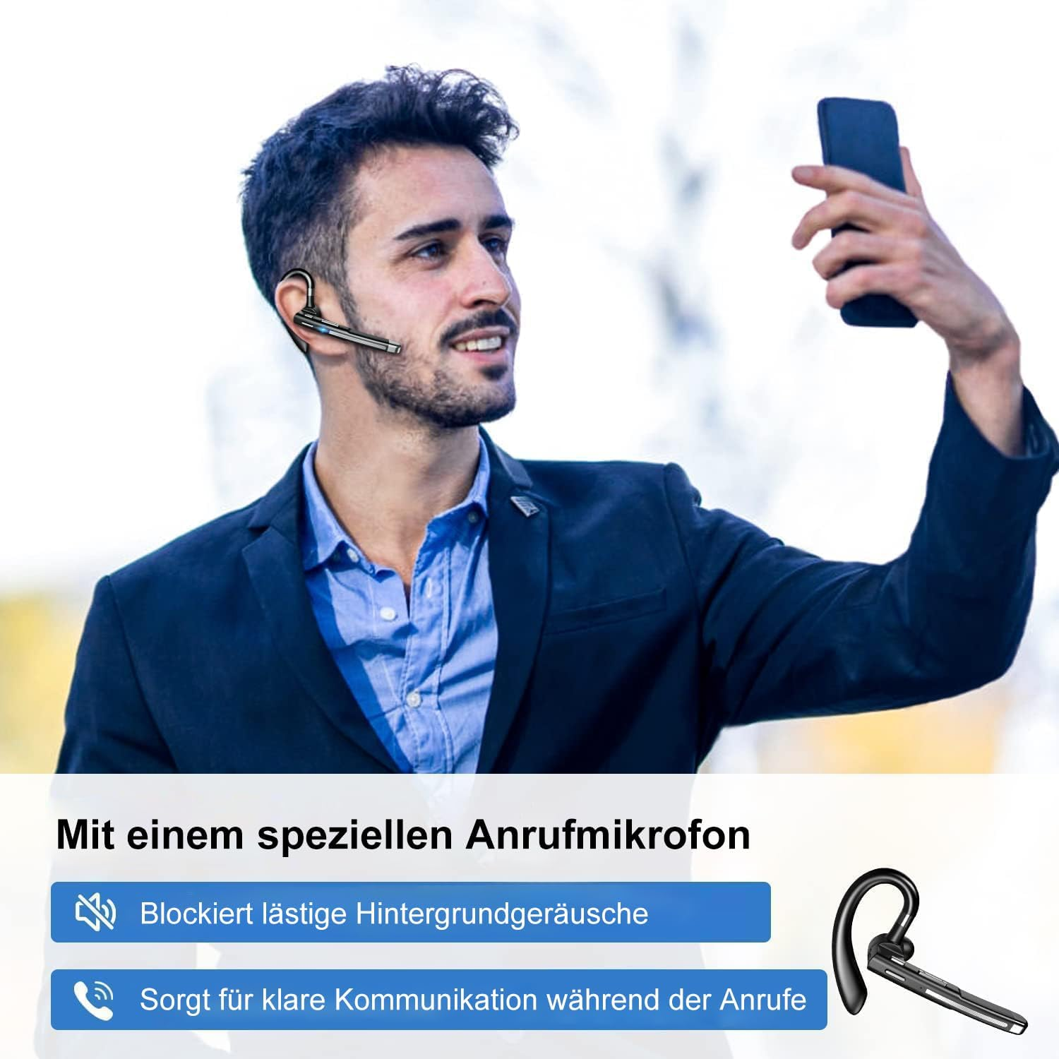 Headset Bluetooth 6.1 Wireless Headphones with CVC8.0 Microphone 100 Hours Playtime Hands-Free Mobile Phone Headset 1.5 Hours Quick Charge LED Charging Box Two Device Connection Earphones for Driving image number 5