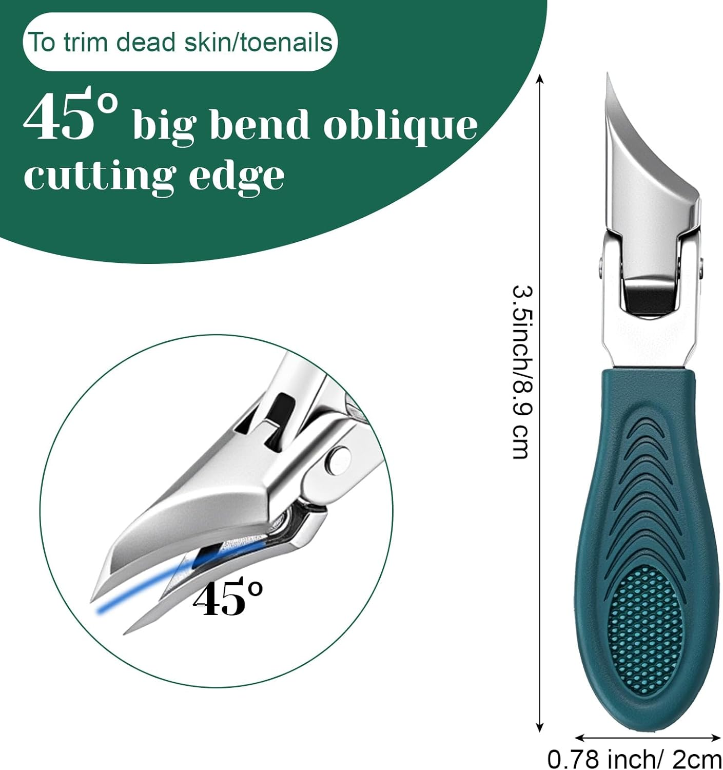 Splashproof 25&deg; Beveled Edge Nail Clippers 3-Piece Set Wide Jaw Opening Anti-Splash Slanted Nail Clipper Long Handle for Women Men Thick and Ingrown Nails Seniors Ingrown Toenail Care