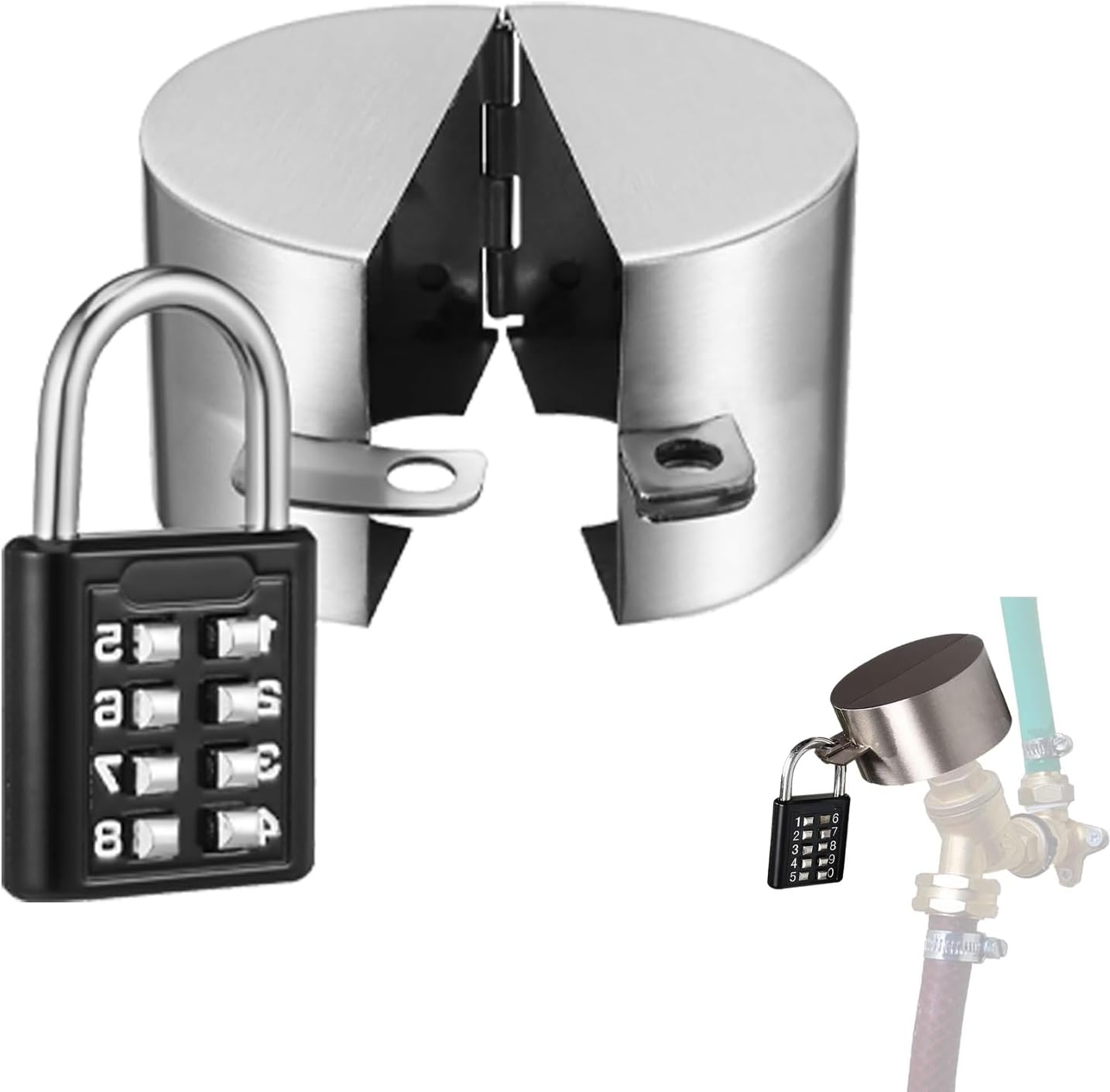 Water Spigot Lock, Faucet Protection Garden Water Saving Faucets Lock with Padlock Outdoor Lock Cover Water Lock Weatherproof Outdoor Cover Combination Padlock (Water Spigot Lock) image number 6