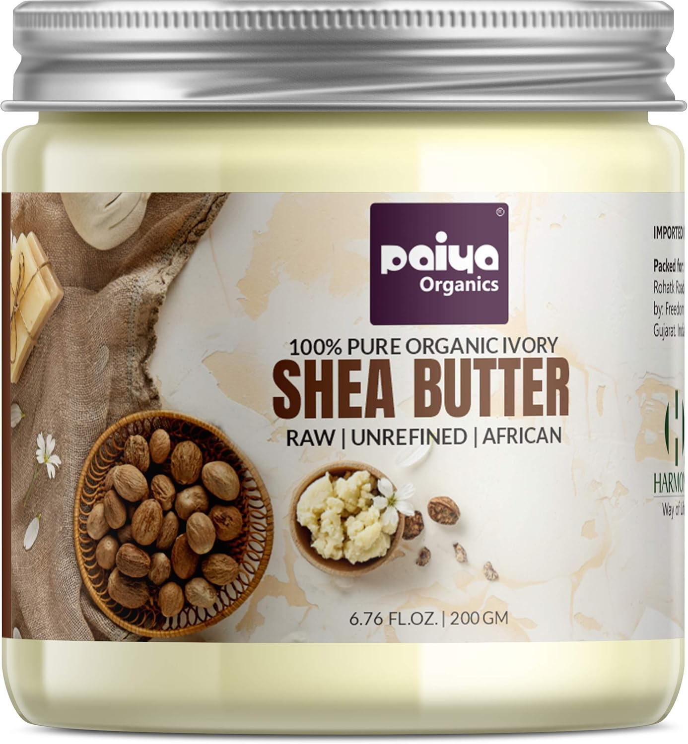 Paiya Organics Raw Shea Butter for Skin & Hair, Organic Shea Butter Sourced from Ghana Unrefined for Stratch Marks, 200G