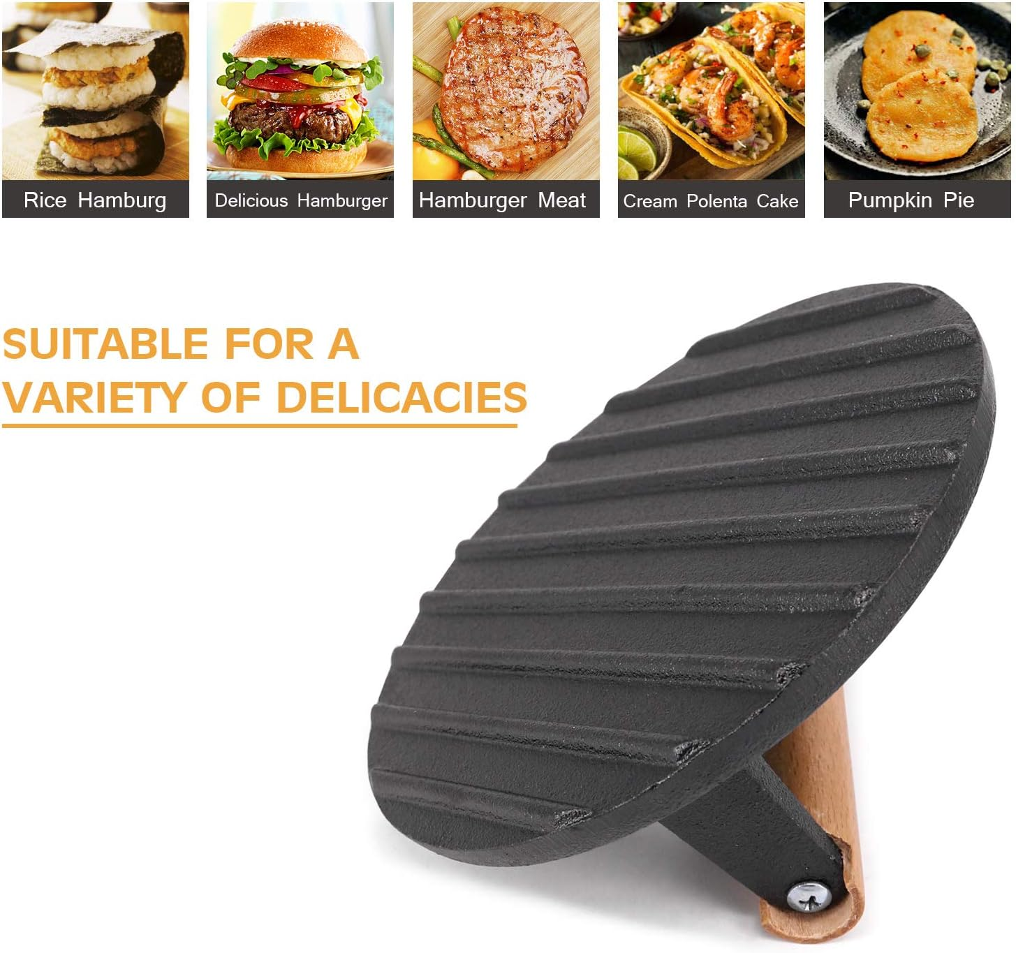 Cast Iron Hamburger Press - Heavy-Duty Patty Maker Burger Meat Press Mold with Wooden Handle,6.9-Inch Round image number 6