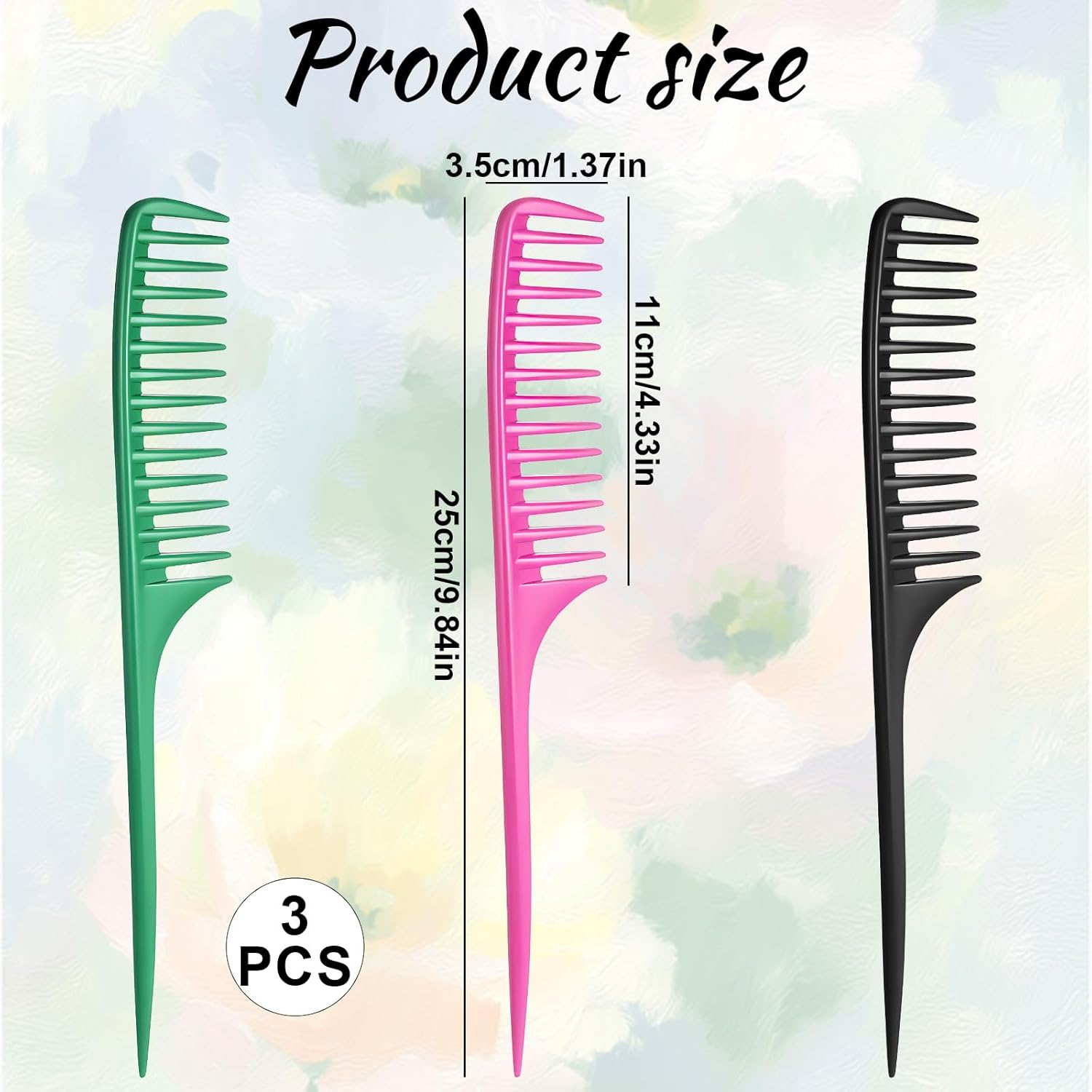 Wide Tooth Rat Tail Comb Set for Sectioning Styling Heat Resistant and Anti-Static Hair Detangling Combs for All Hair Types 3 Pcs image number 1