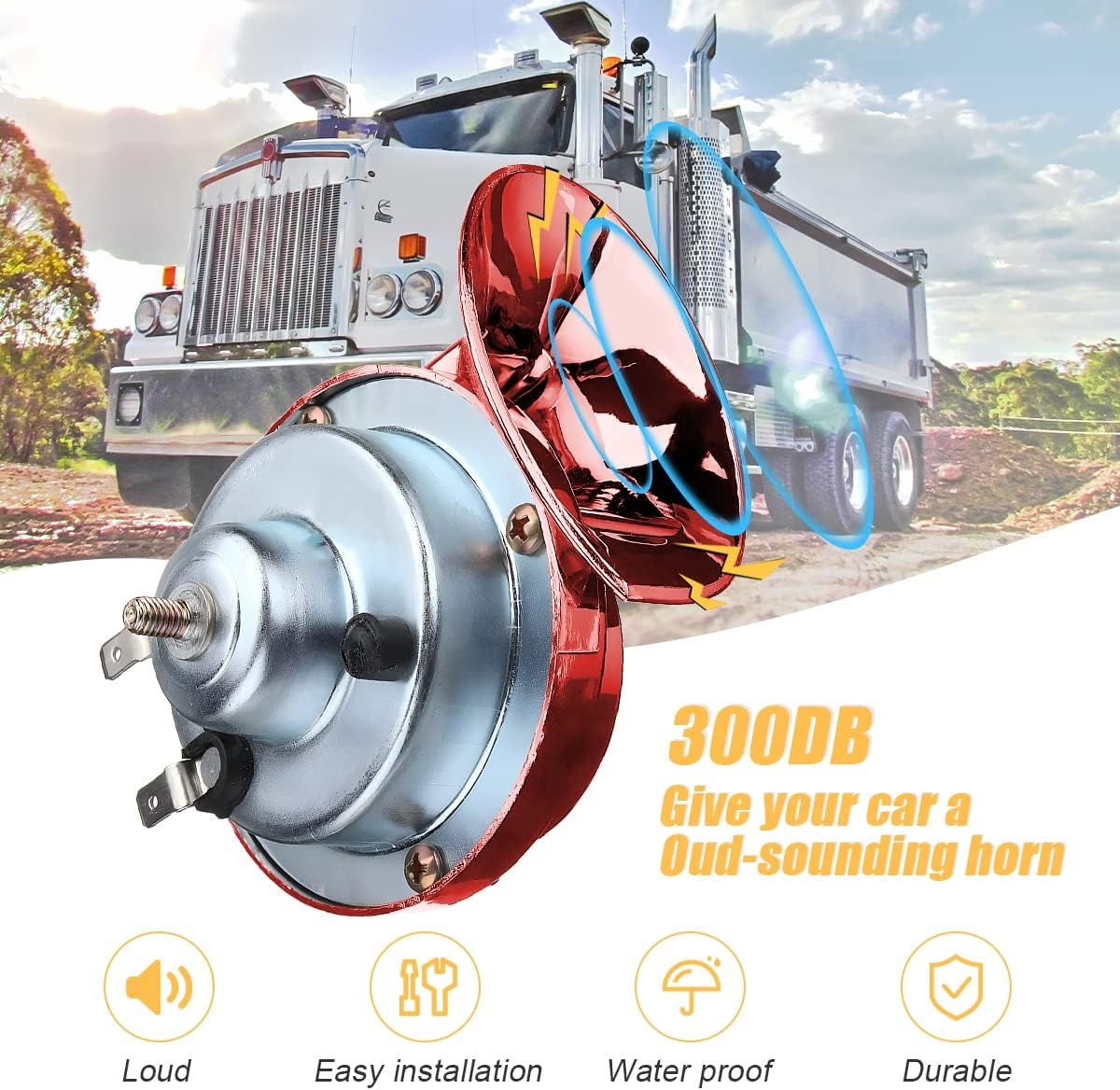 Moly Magnolia 300DB Super Loud Train Horn, 2PCS Car Air Electric Snail Double Horn, 12V Waterproof Air Horns Replacement Kit, Auto Accessories Universal for Motorcycle, Truck, Bike, Boat (Wine Red) - Gray image number 5