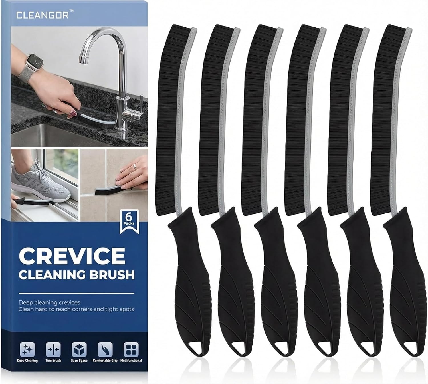 IMTKOOCO 6Pcs Crevice Cleaning Brushes Scrub Brush Tool for Hard to Reach Tight Spaces - Essential Cleaning Supplies for Shower Bathroom Kitchen Household and Cleaning Tools Cleaning Supplies image number 2