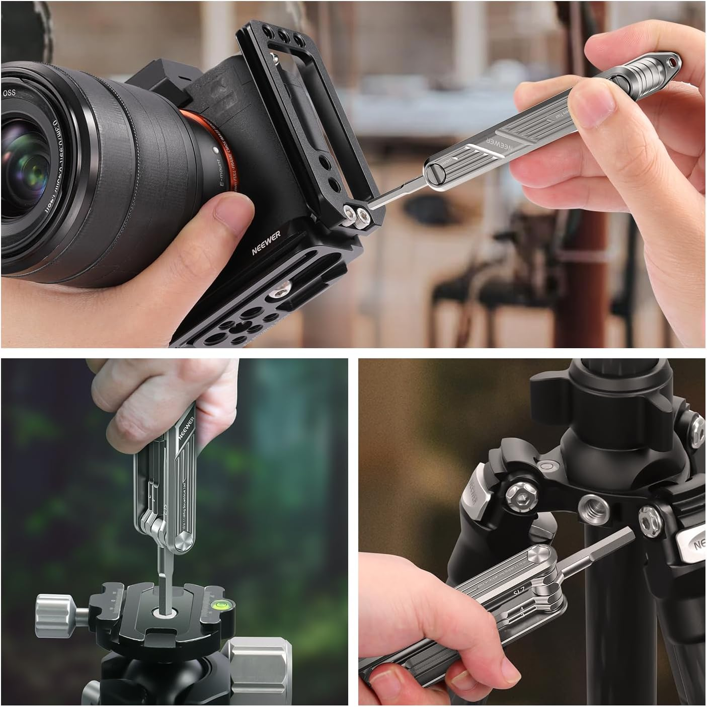 NEEWER 10 in 1 Folding Screwdrivers Tool Set: 4 Screwdrivers, 6 Hex Keys, Pocket Tool Compatible with Smallrig Camera Cage Rig Top Handle Tripod QR Plate, UA048S Silver