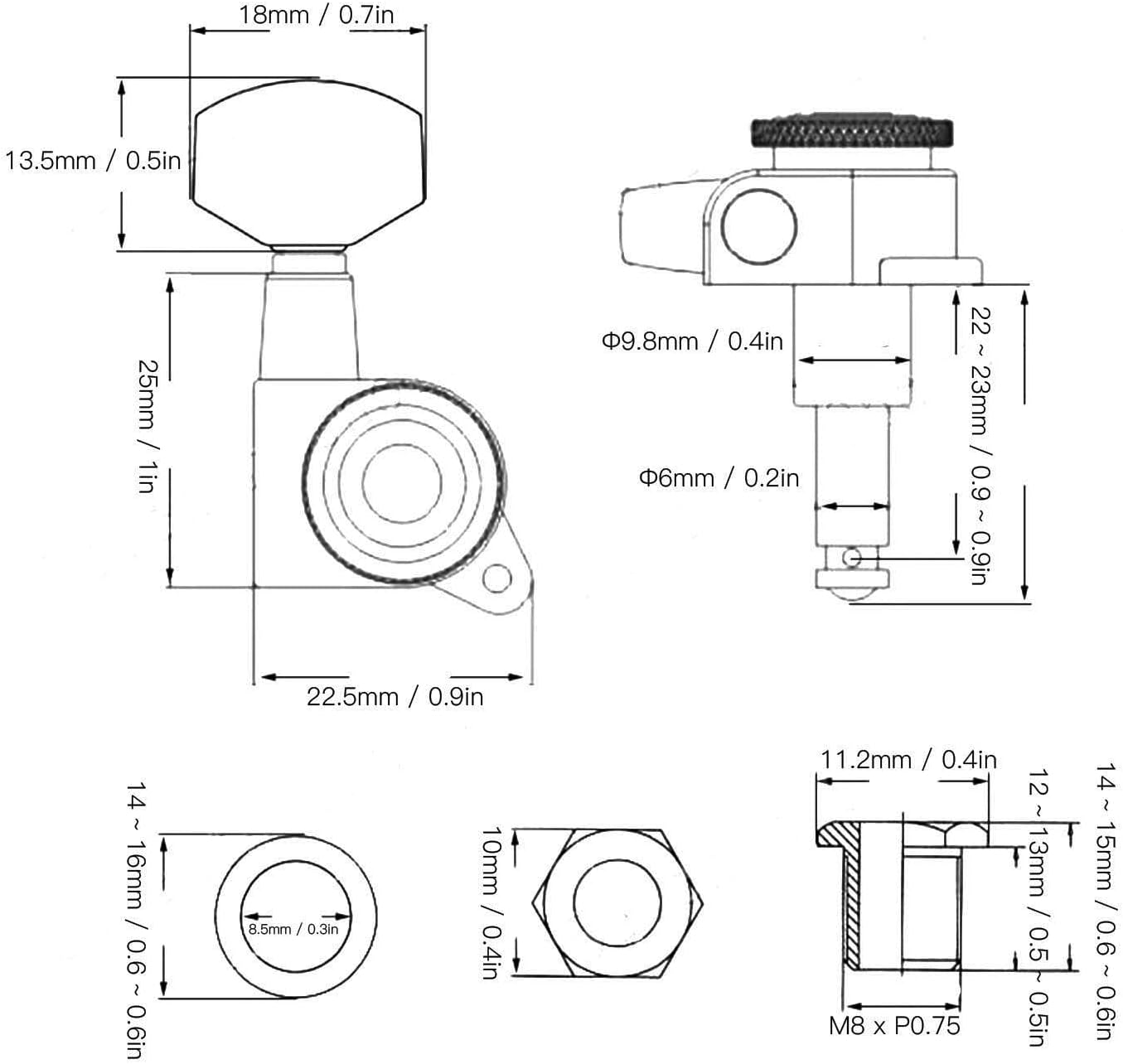 Guitar Locking Tuners, Professional Sealed String Tuning Wrench Practical Vintage for Electric or Acoustic Guitars (Three Left, Three Right, Six Sets) image number 6