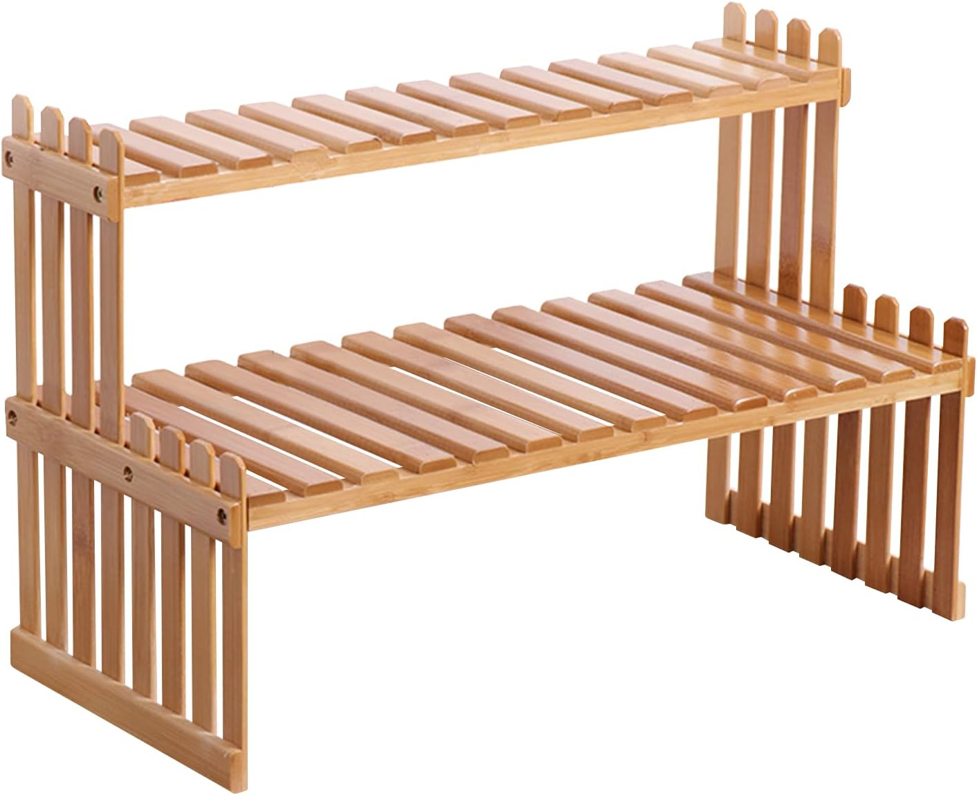 Countertop Bamboo Plant Shelf Bamboo Flower Pot Stand Balcony Flower Rack Cabinet Organizer Multi-Function DIY Desktop Storage Rack for Living Room Bedroom Kids Room 37Cm&2 Layers