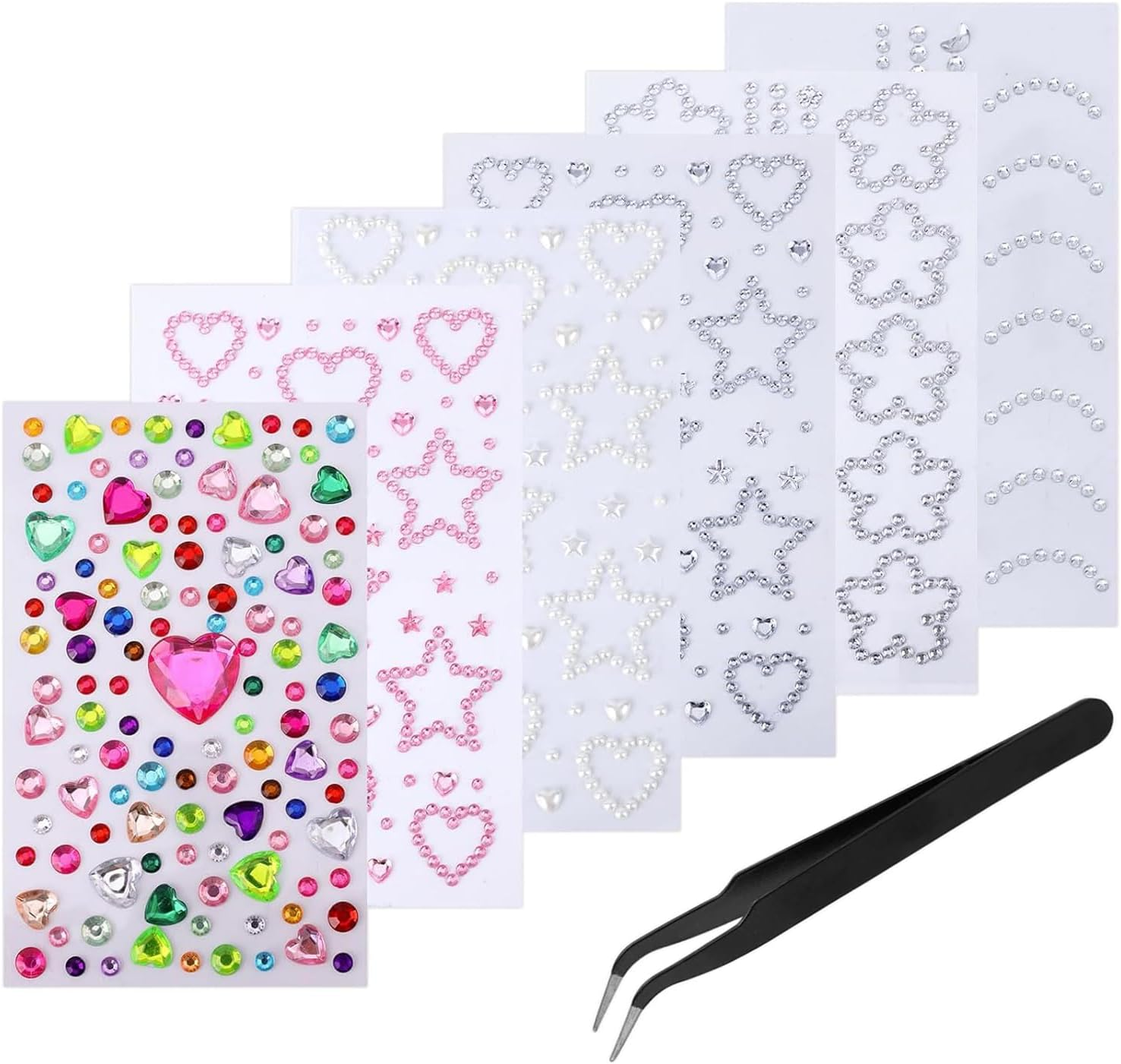 BEANPRECOY Face Gems Rhinestones Self Adhesive Gem Stickers for Women Teens Multi Purpose Body Face Hair Nail Jewels with Pearls Punk Style Waterproof Sparkling Rave Accessories for Party image number 3