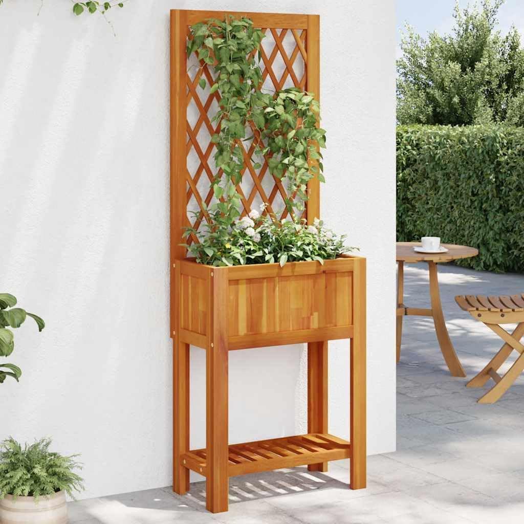 ** Vidaxl Solid Acacia Wood Planter Box with Trellis and Shelf for Climbing Plants - 55X29.5X152 Cm - Garden, Patio, Terrace Growing Bed image number 6
