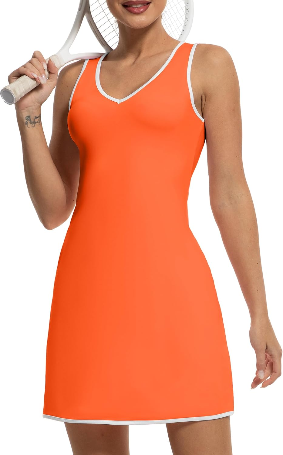 FKEEP Tennis Dress with Shorts Womens V Neck Athletic Workout Golf Dress Casual Sleeveless Colorblock Dress image number 6