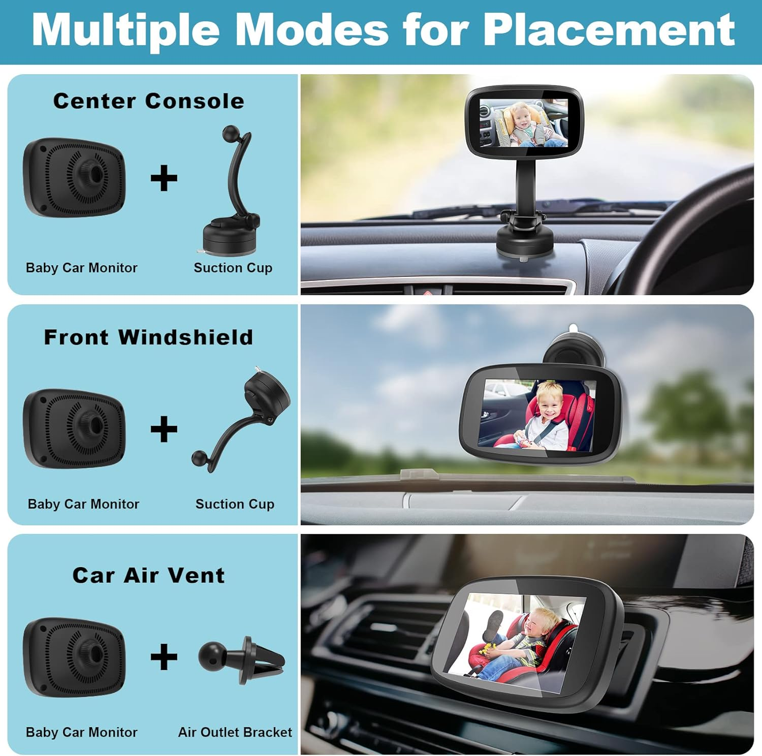 1080P Baby Car Mirror, Shybaby 4.3'' Baby Car Camera Monitor 170&deg; Wide View, HD Night Vision Function and Reusable BM-802BCM BM-802BCM image number 1