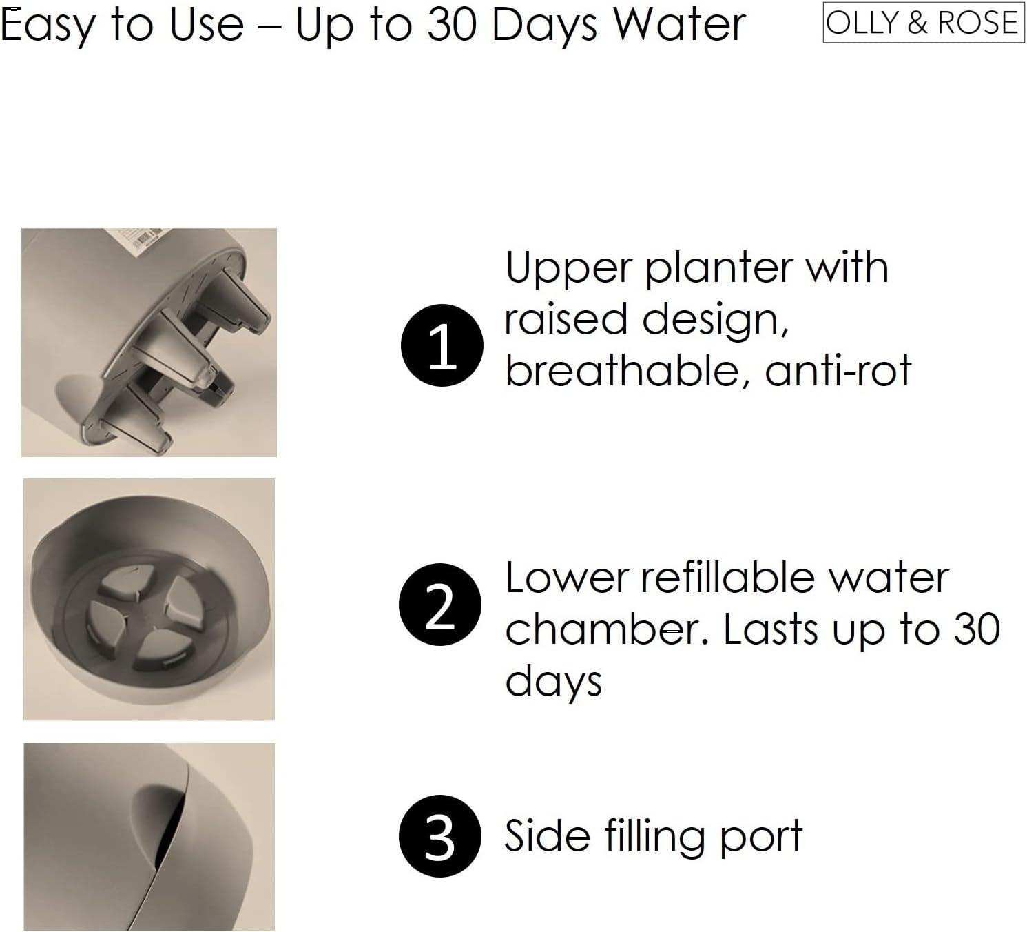 San Marino Lazy Planters - Self Watering Plant Pot Charcoal - Large Planter - Indoor & Outdoor (1 X 35Cm) image number 2