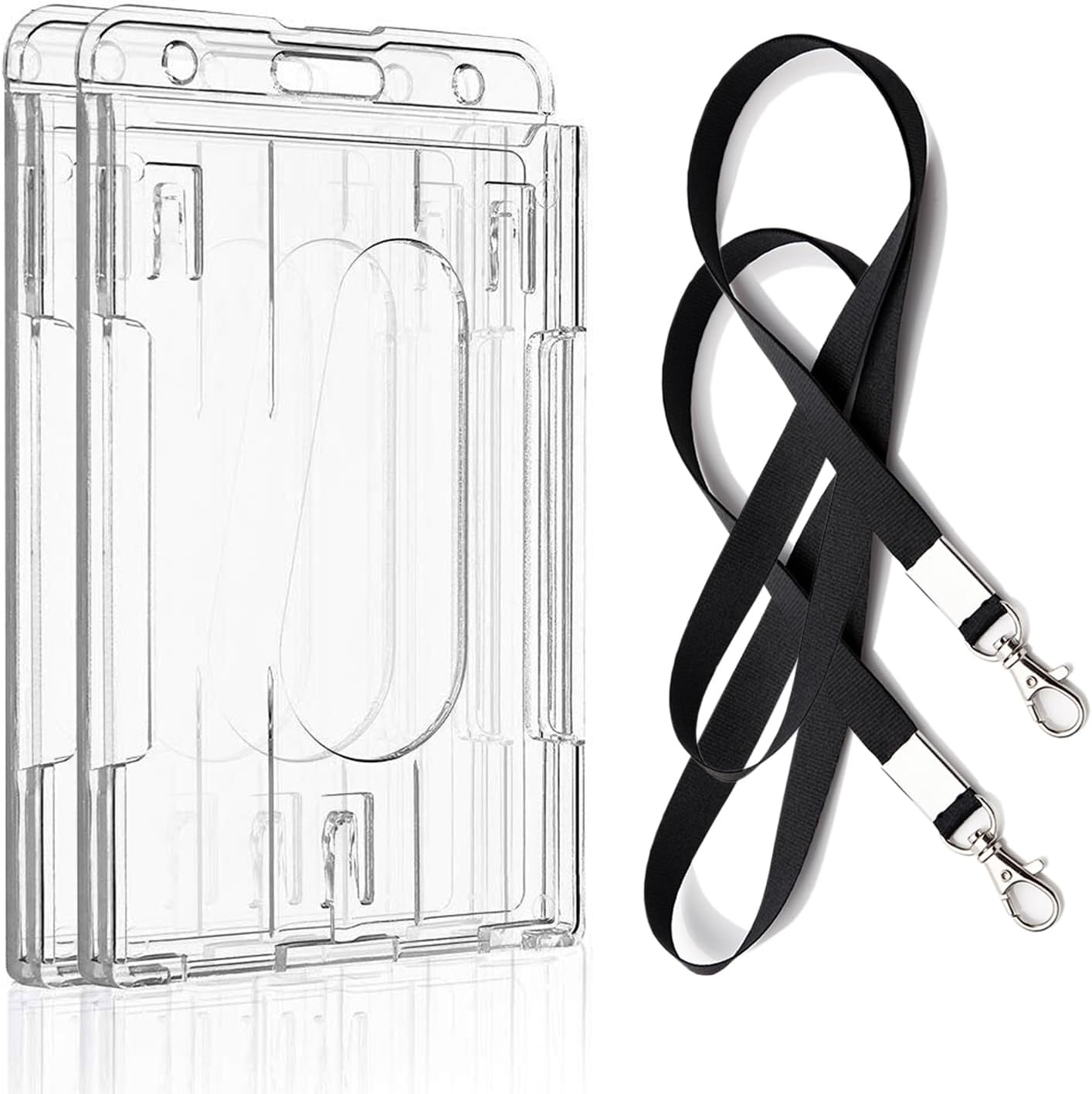 Kvadouly 2 Pack Vertical 2-Card Badge Holder with Thumb Slot - Durable Transparent PC ID Card Protector for Office, School, Licenses, Credit Cards - Includes 2 Lanyards image number 4