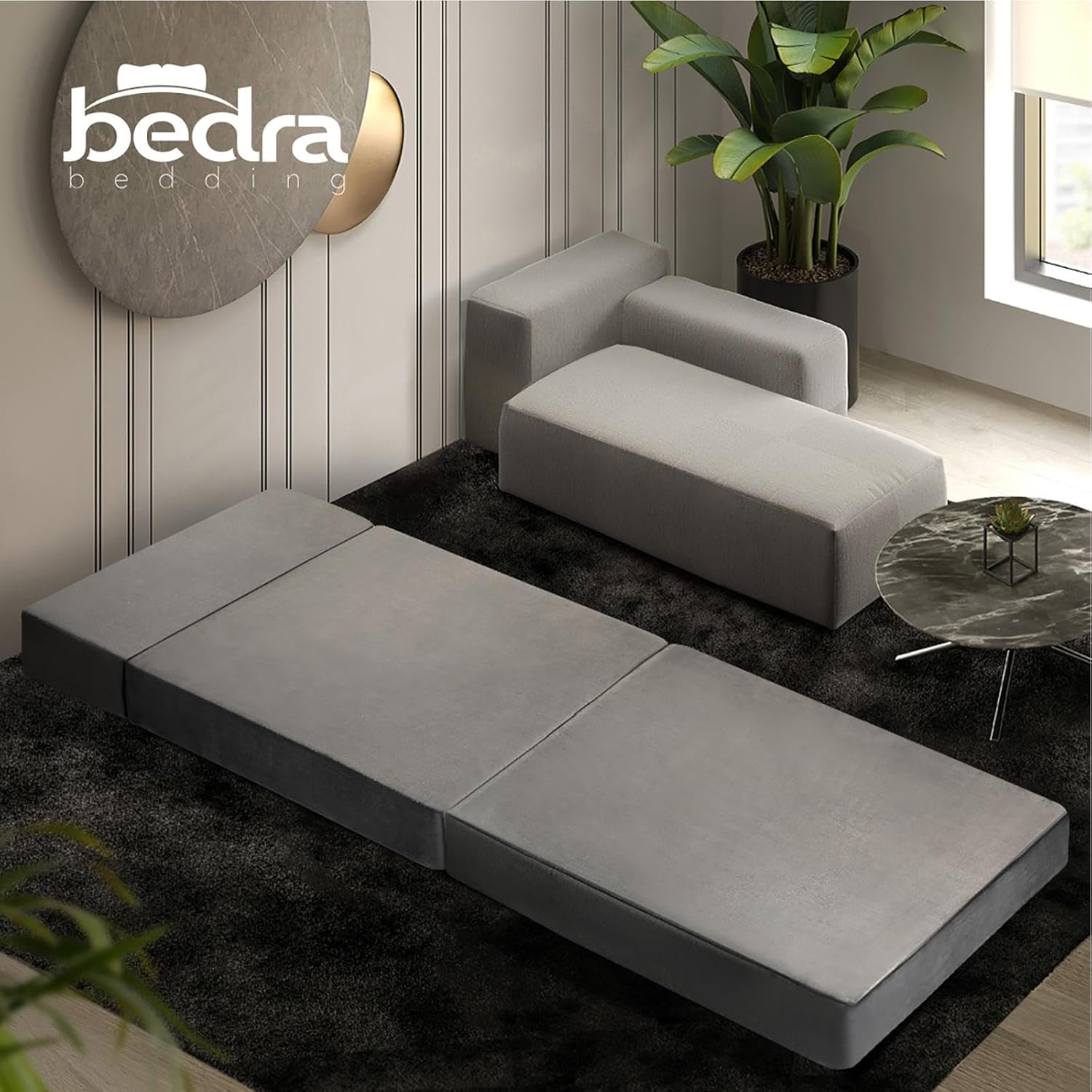 Bedra Bedding Folding Foldable Mattress with Velvet Fabric Cover Floor Bed Mattress Pad 70 * 184 * 12Cm - A4-S3-Grey image number 2