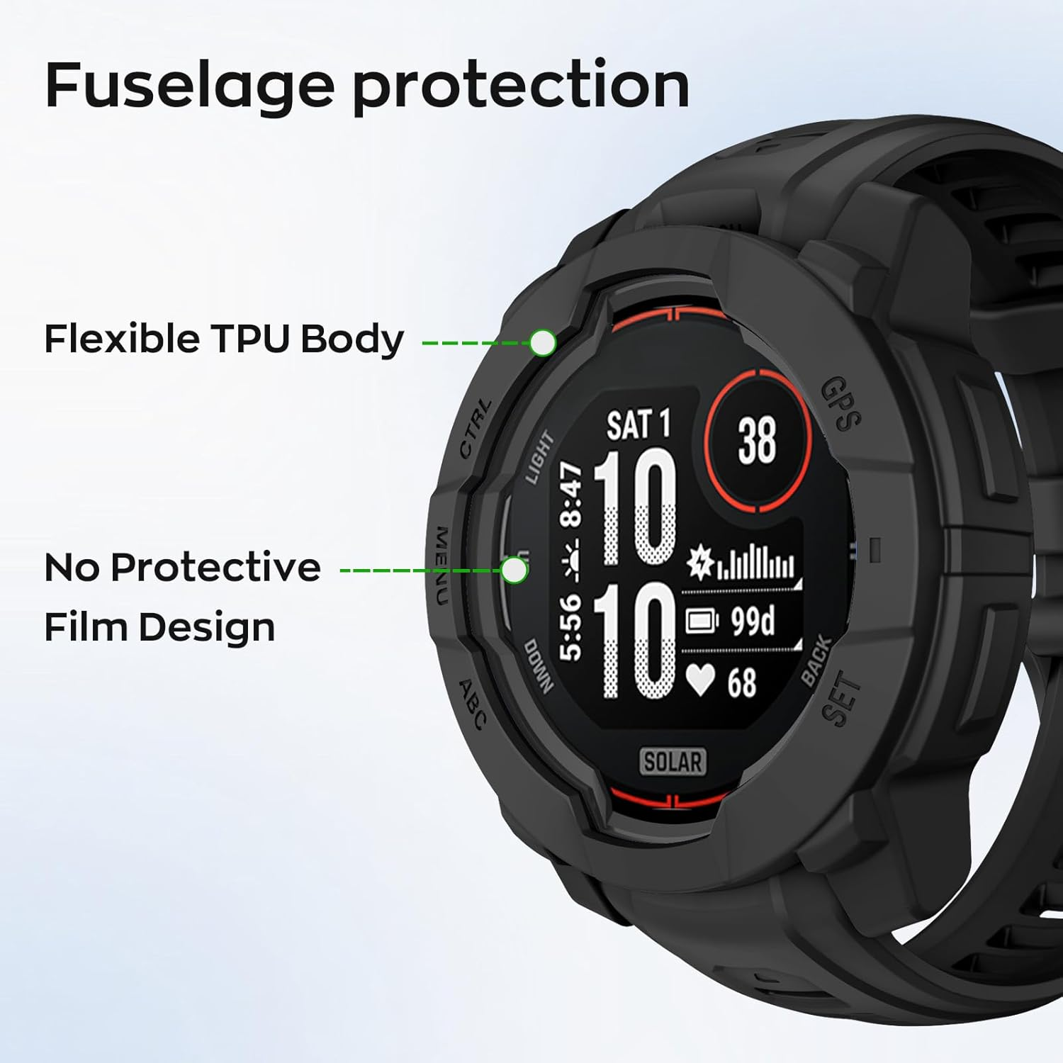 Silicone Case for Instinct 3 AMOLED 45 Mm Protective Case, Flexible Silicone Case Scratch-Resistant Cover Protective Case - Black image number 3