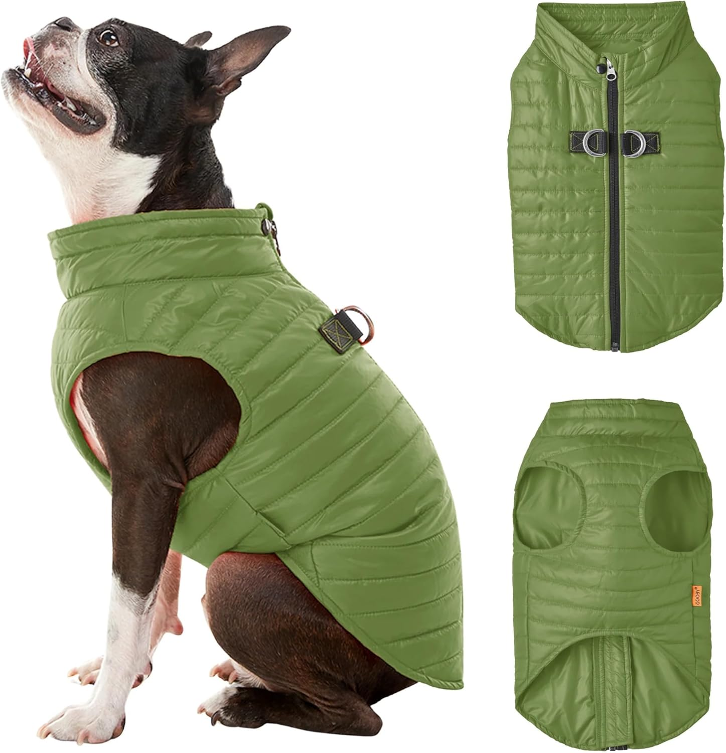 Gooby Puffer Vest Dog Jacket - Blue, Medium - Ultra Thin Zip up Wind Breaker with Dual D Ring Leash Water Resistant for Small to Medium Dogs