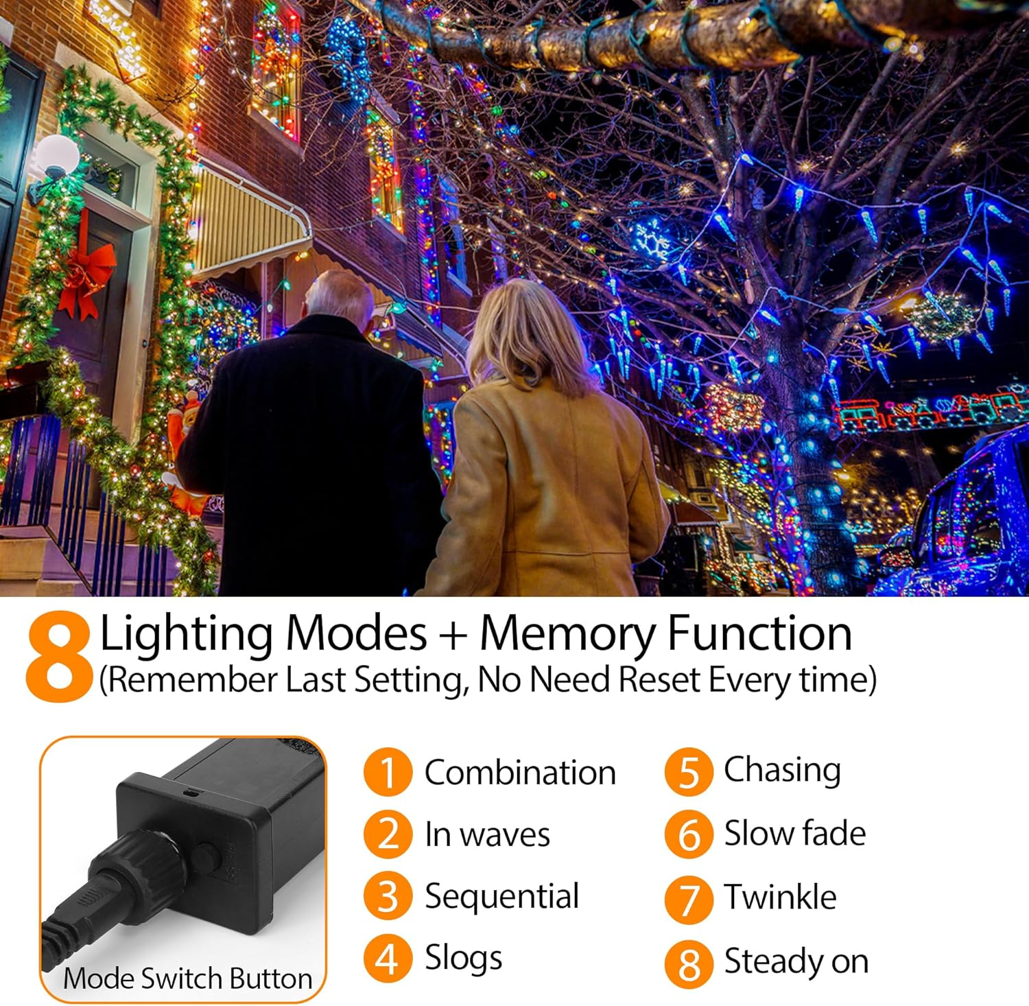 Christmas Lights 30M 300Led,Waterproof Christmas String Lights with 8 Modes Dimmable,Multi Colour LED Fairy Lights for Xmas Holiday Party Wedding,Halloween Decor Outdoor image number 6