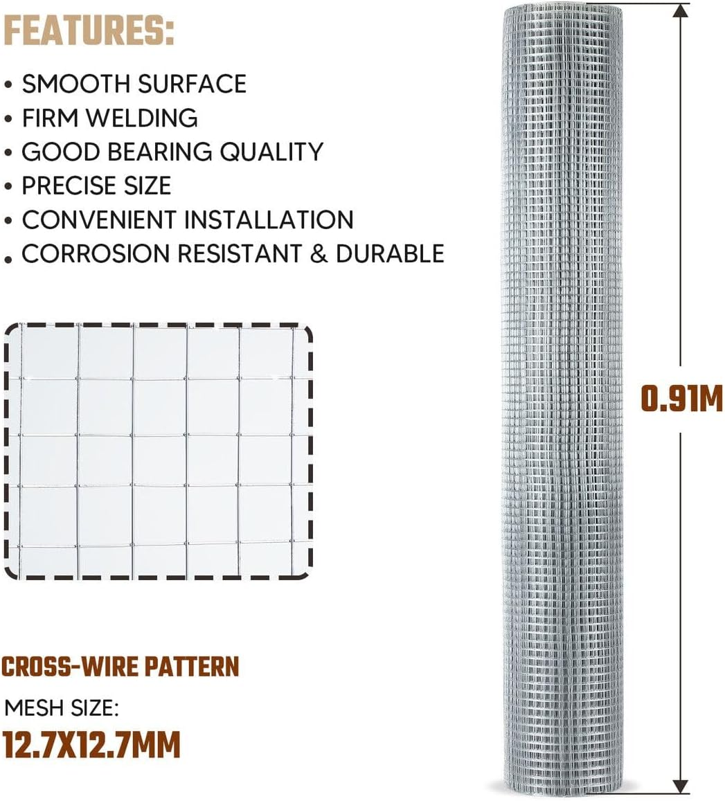 AUSWAY 15M Galvanised Welded Wire Mesh Fence Roll Garden Fencing Barrier Enclosure Netting for Chicken Coop Aviary Poultry Hardware Cloth Rabbit Cage Guard Tree image number 1